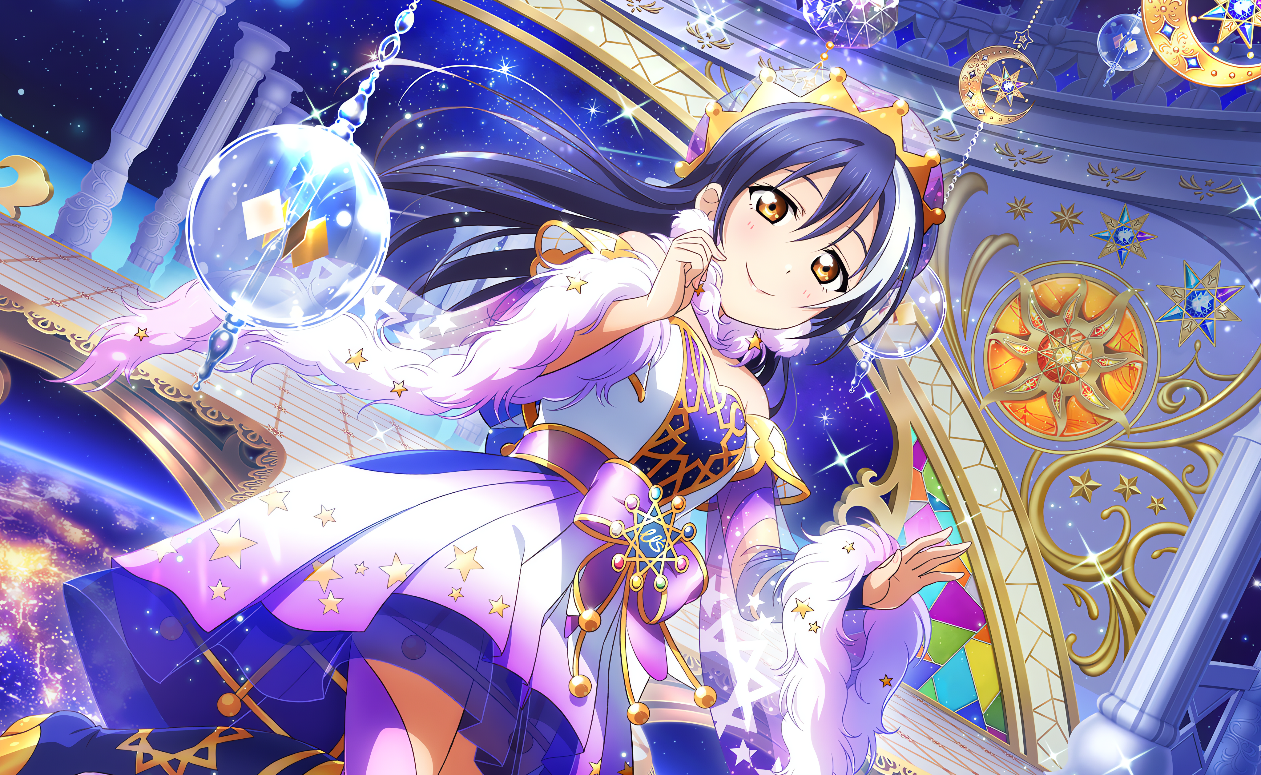 Anime 4096x2520 Sonoda Umi Love Live! anime anime girls smiling dress stars blushing looking at viewer bow tie two tone hair crescent moon Moon Sun