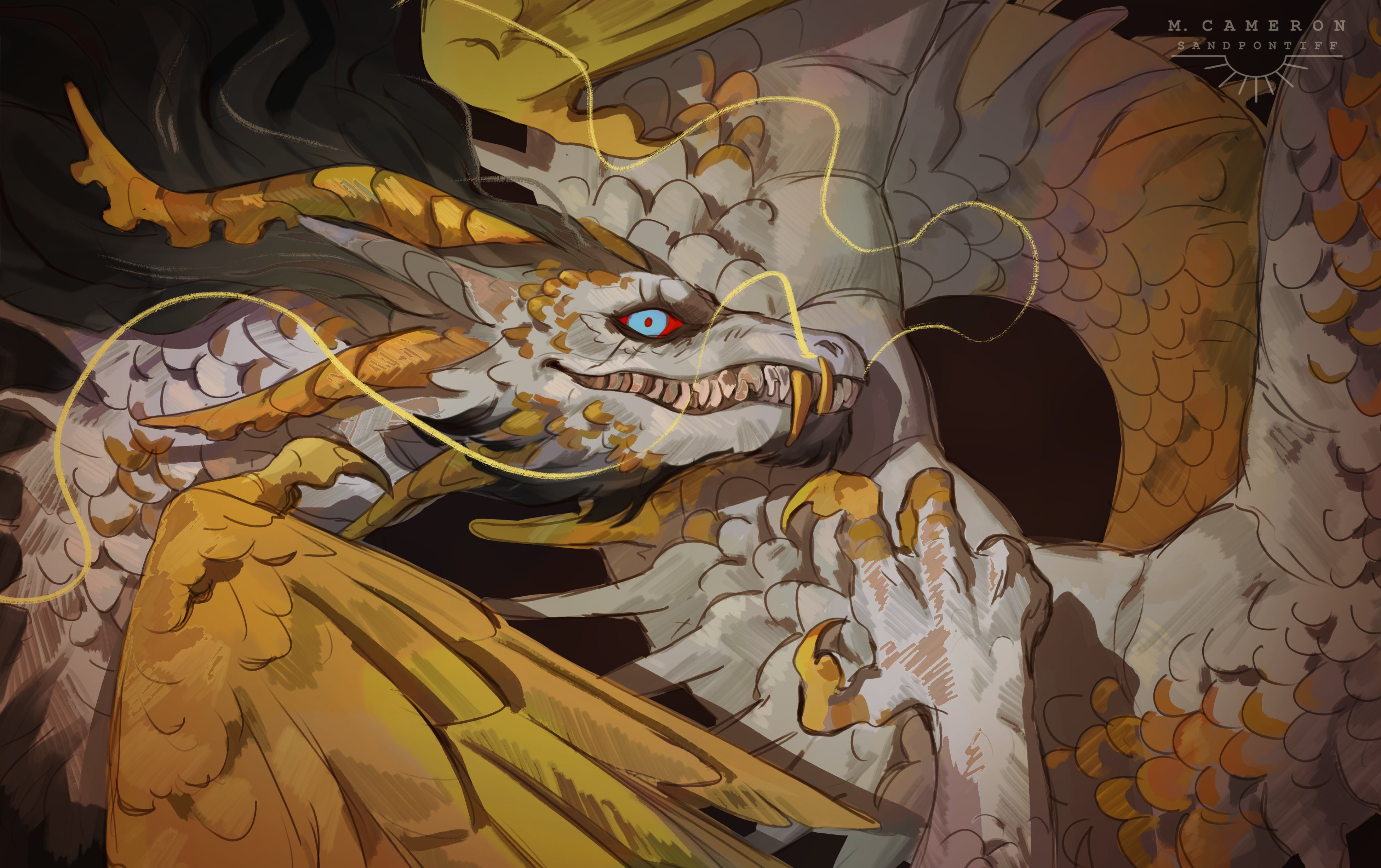 General 3902x2454 digital art dragon looking at viewer creature pointy teeth claws wings Chinese dragon