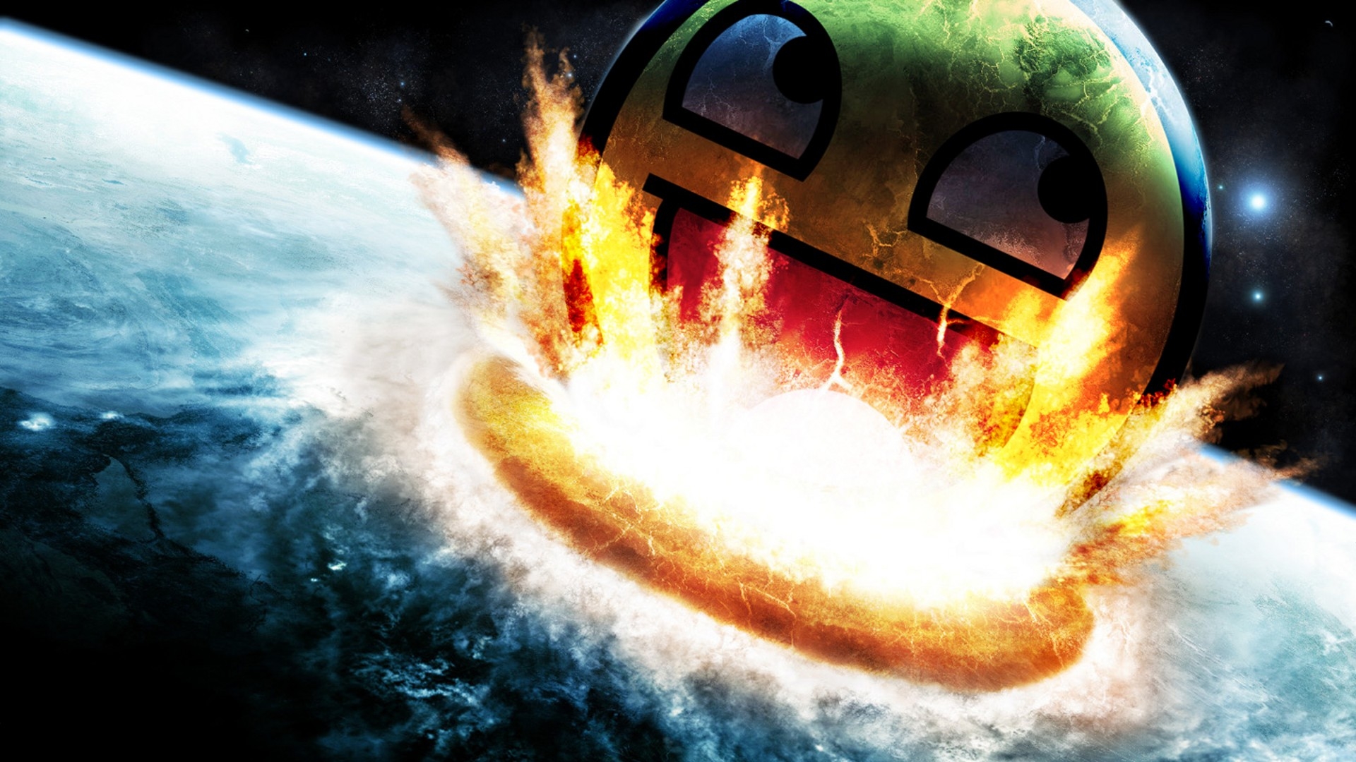 General 1920x1080 planet smiley memes awesome face digital art space