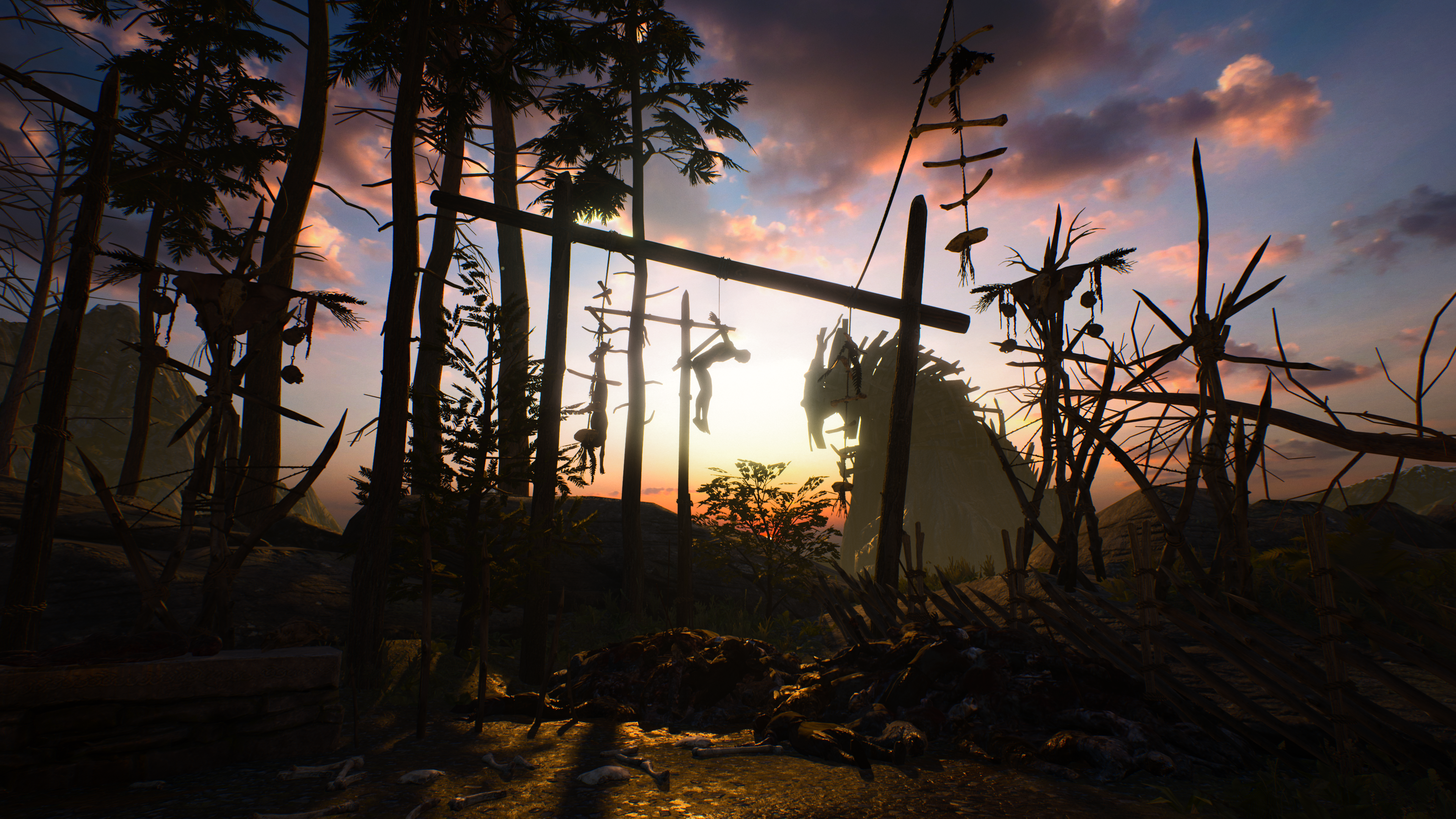General 3840x2160 forest Hellblade: Senua's Sacrifice sunset video games video game art clouds CGI trees sky