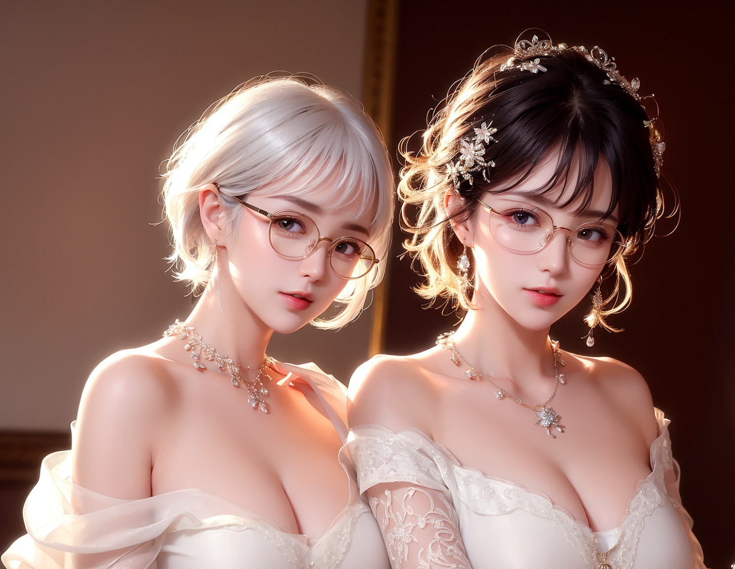 General 1487x1152 Ai Astin Ai Dongdong AI art Asian women jewelry glasses cleavage big boobs dress