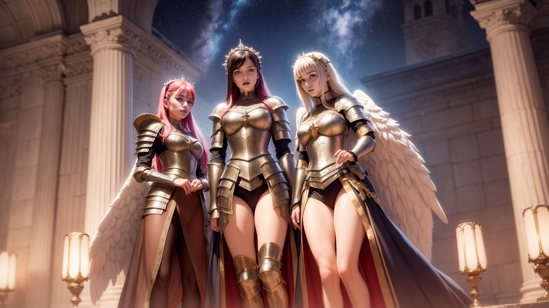 General 1920x1080 angel armor fan art women fantasy girl girl in armor digital art AI art armored woman legs low-angle wings angel wings sky looking at viewer