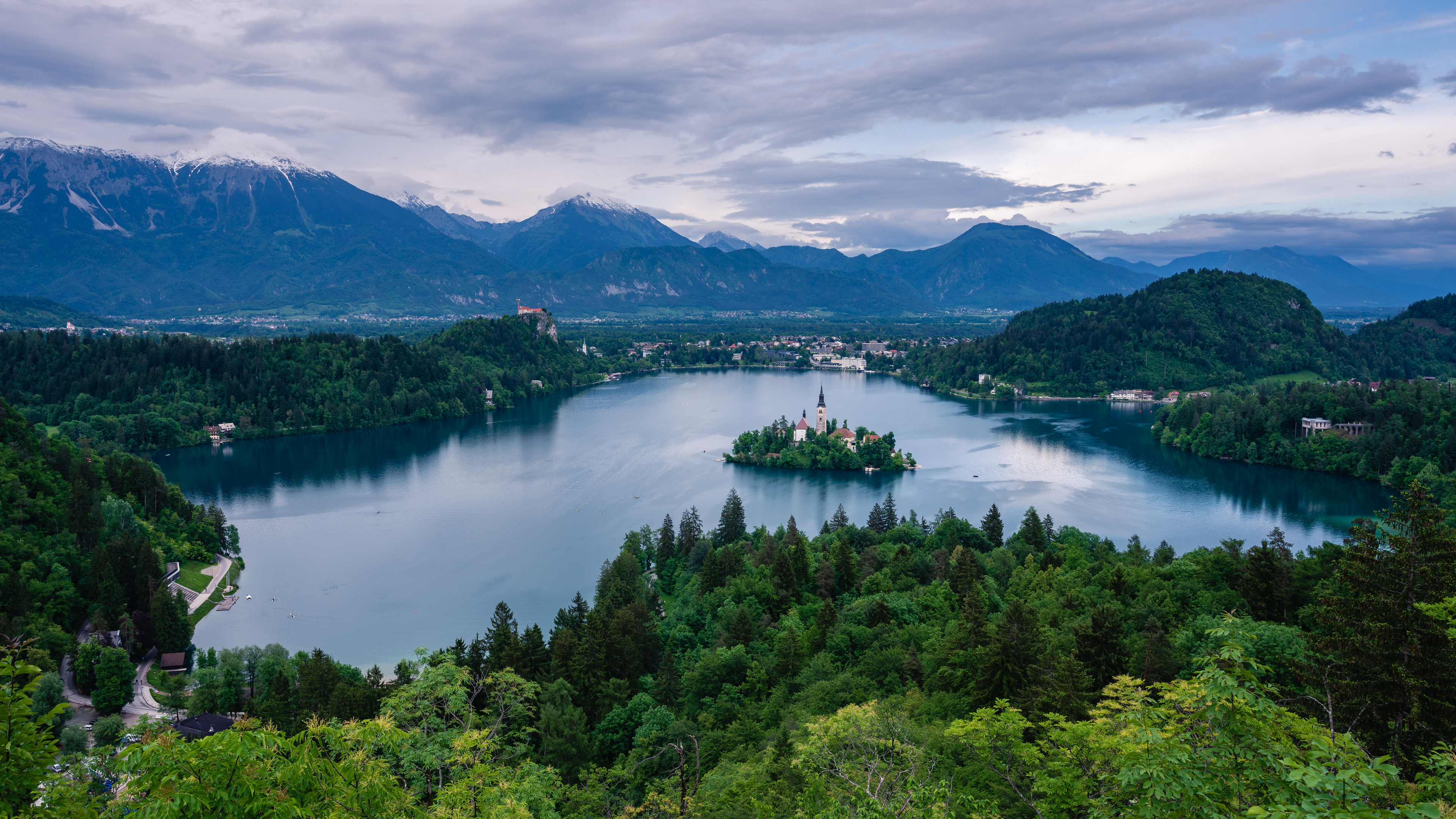 General 3840x2160 Slovenia landscape nature lake trees sky forest island clouds building Lake Bled water mountains