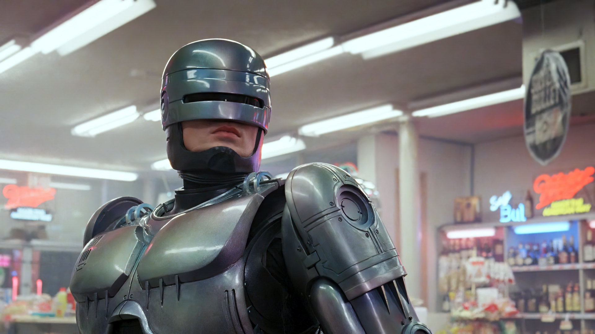 People 1920x1080 RoboCop cyborg movies film stills supermarket