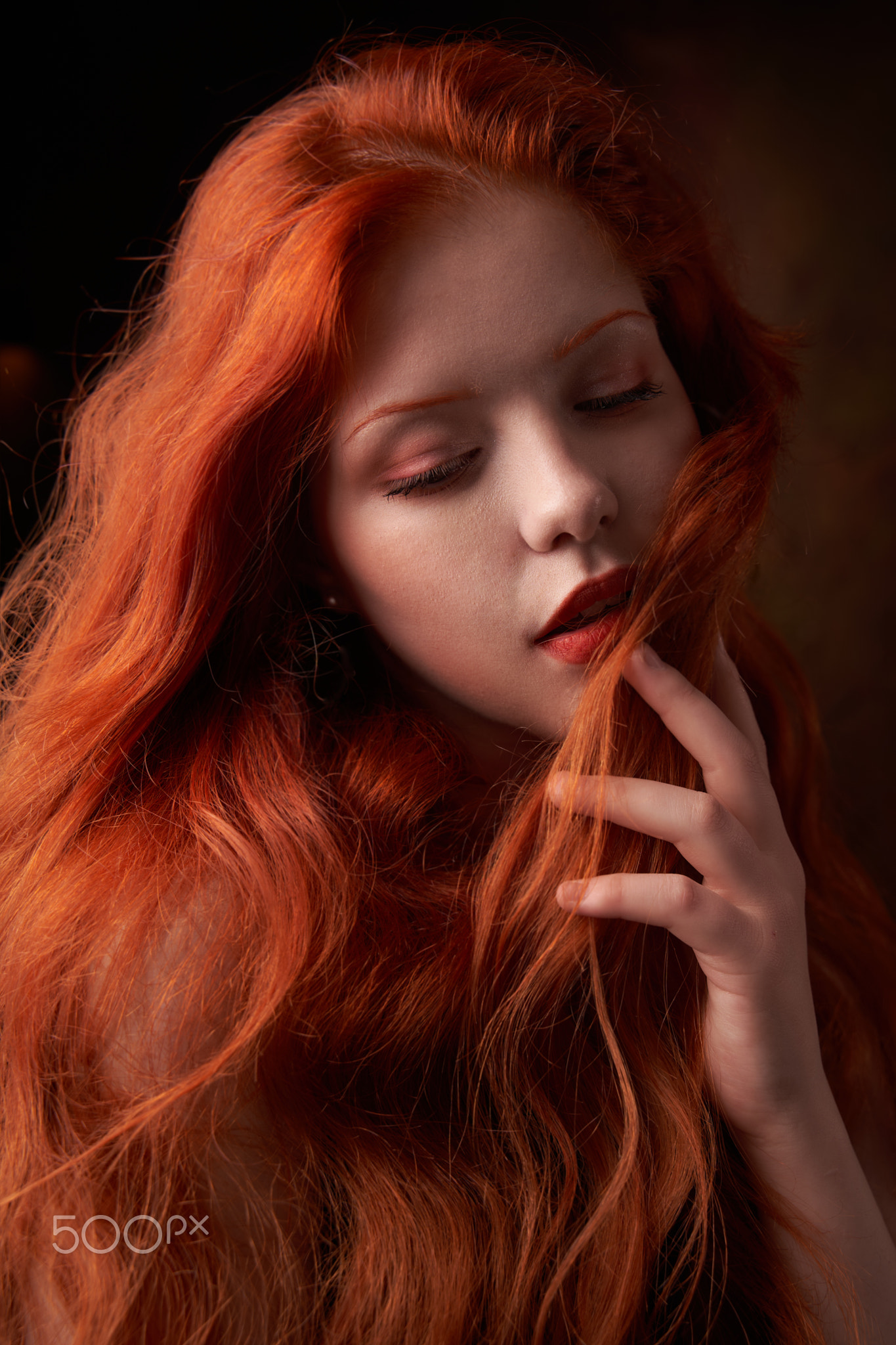 People 1365x2048 Alexander Vinogradov women redhead makeup long hair holding hair portrait