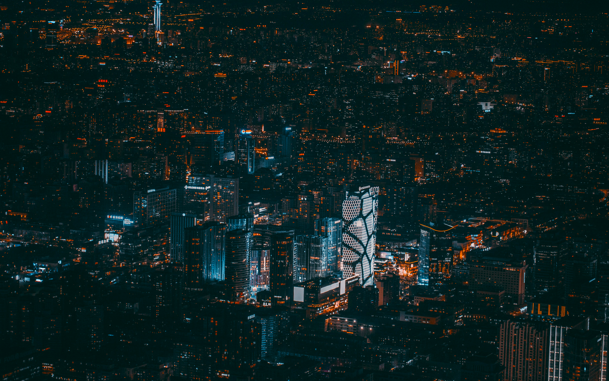 General 2560x1600 landscape night building apartments lights urban skyscraper low light city cityscape edit drone photo aerial view Beijing China