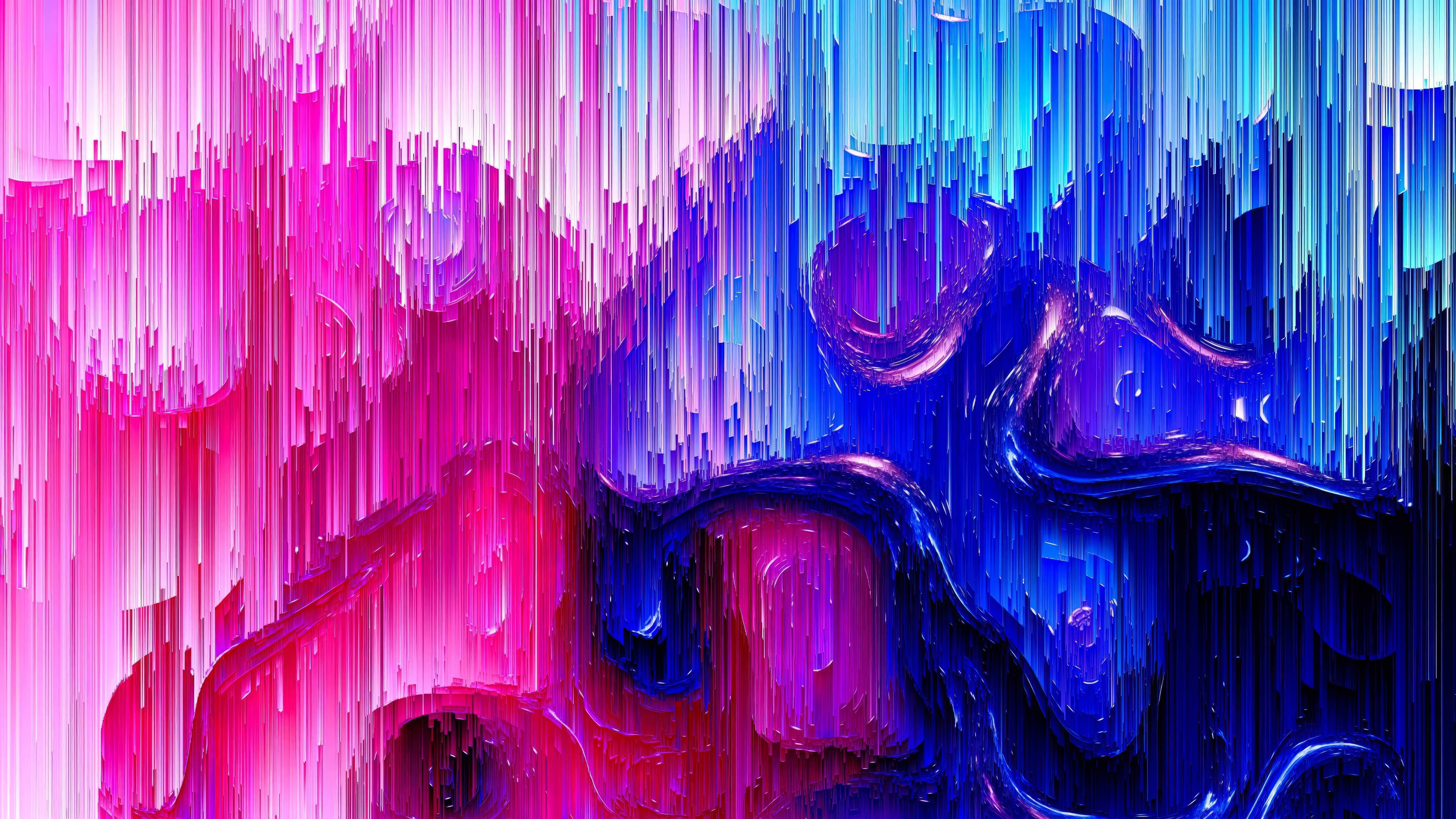 General 3840x2160 abstract glitch art vibrant pink blue vertical lines pixelated