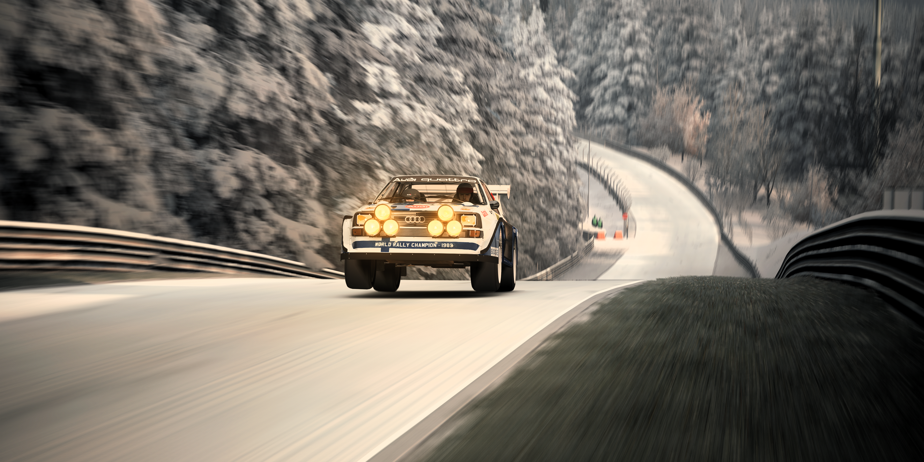 General 3200x1600 Audi Audi Quattro Rally snow Nurburgring warm light Assetto Corsa Volkswagen Group German cars Kunos Simulazioni 505 Games vehicle car vintage