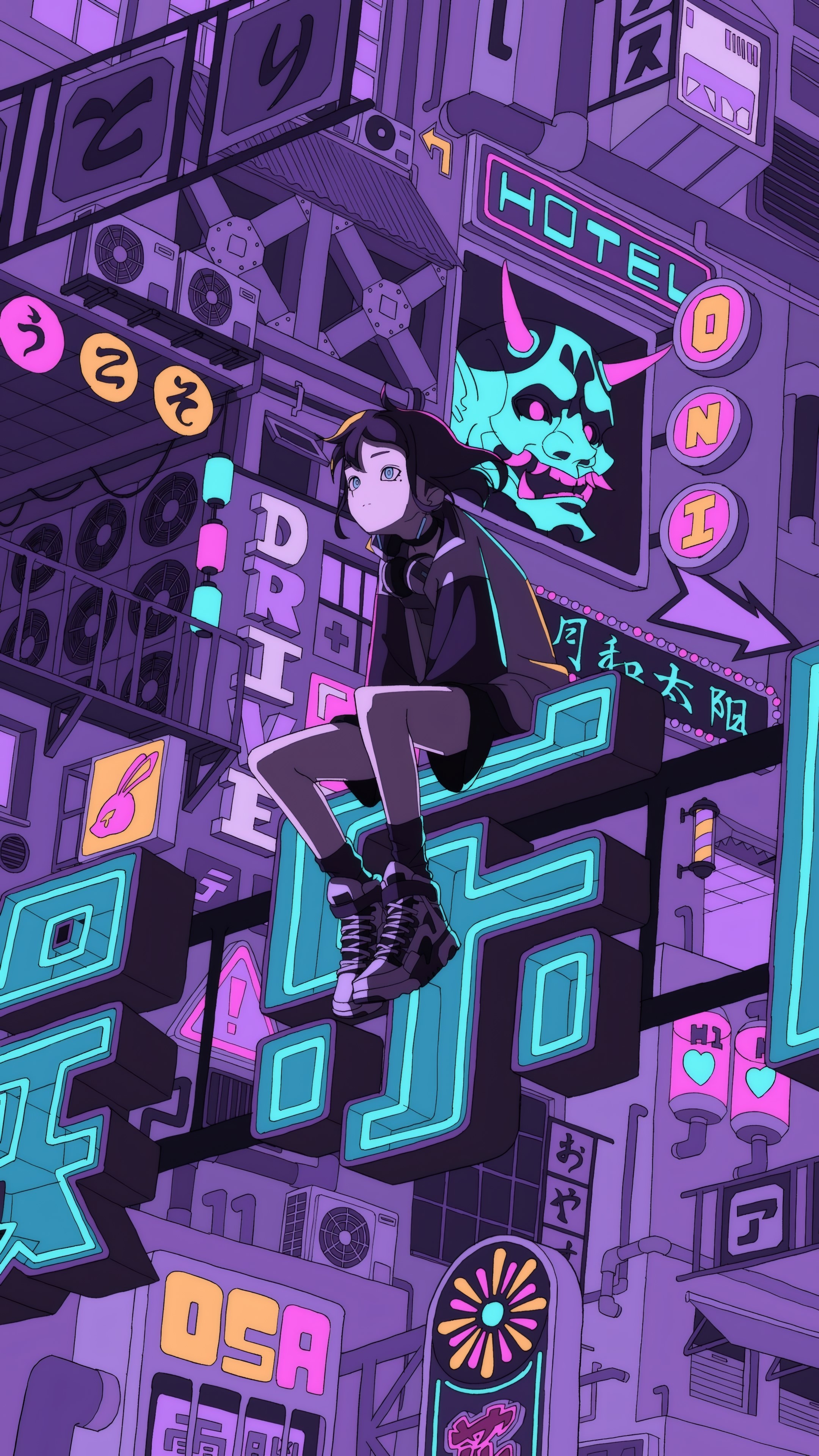 Anime 2160x3840 Gaako digital art artwork signs cyberpunk