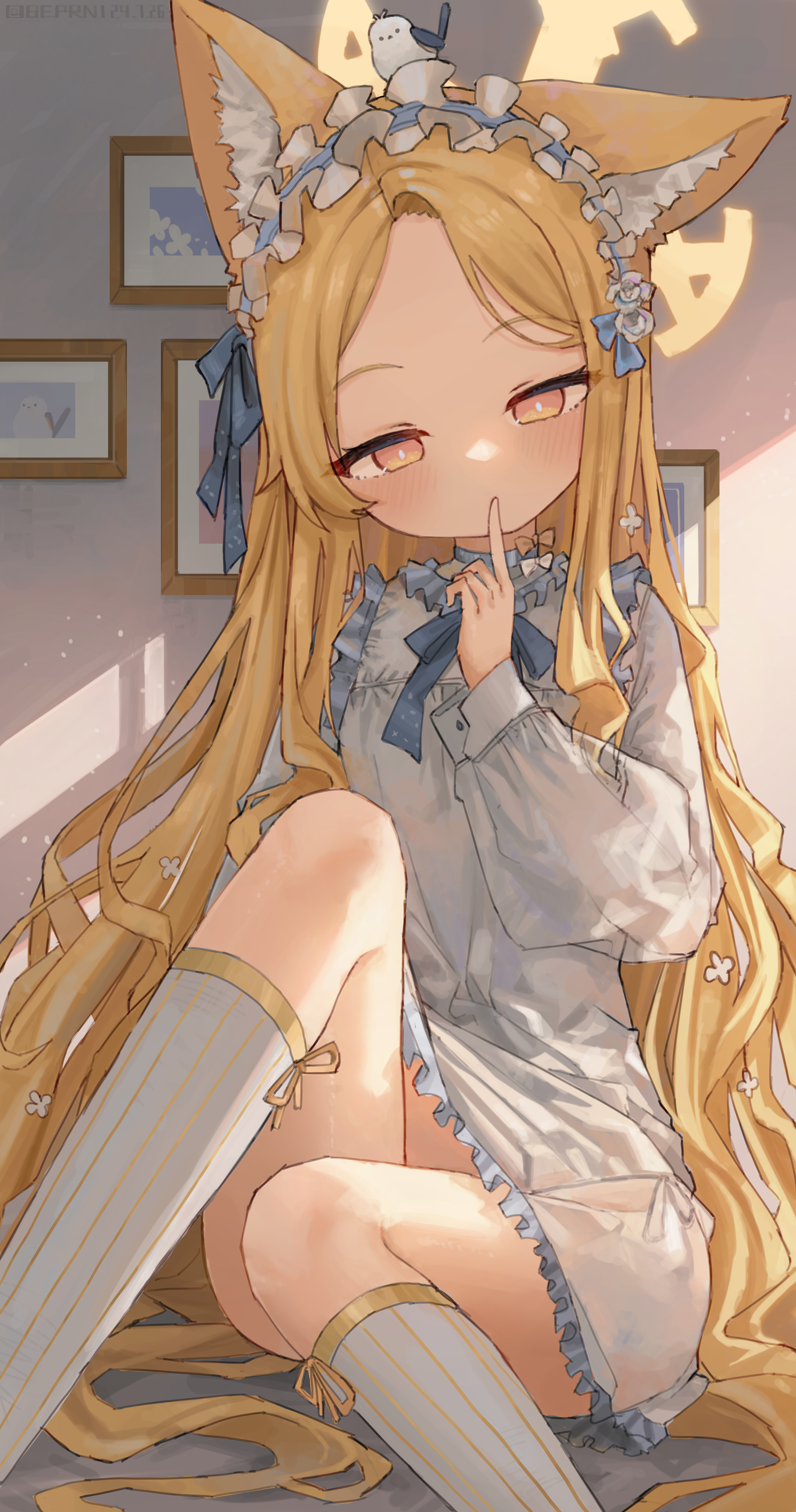 Anime 3100x5882 anime girls Blue Archive long hair portrait display blonde Yurizono Seia (Blue Archive) yellow eyes dress