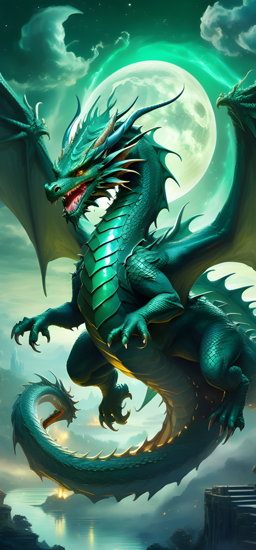 General 1080x2316 AI art dragon Green Dragon Zedge Flying Dragon