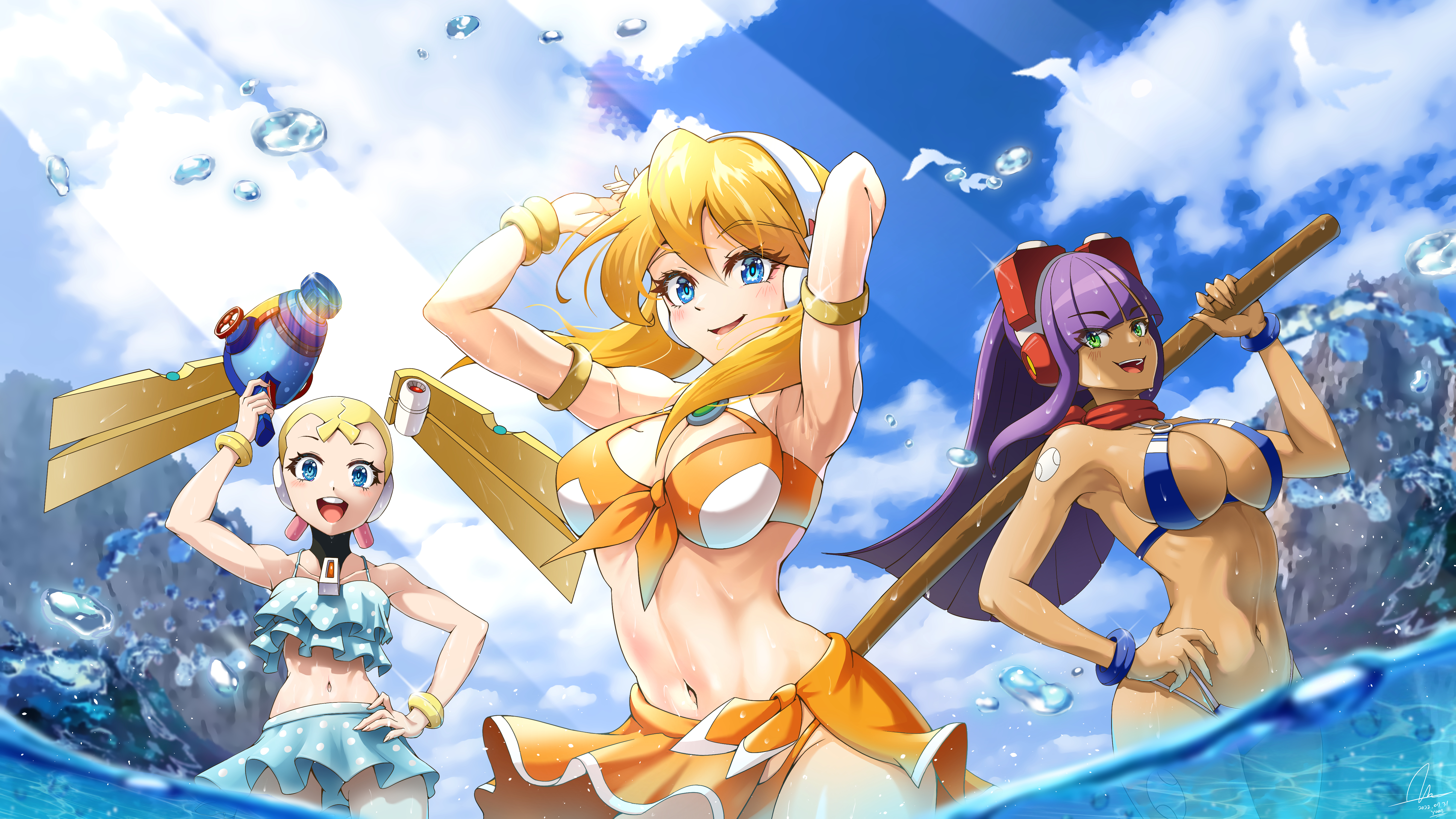 Anime 5329x3000 swimwear bikini Rockman X DiVE rockman Mega Man anime girls boobs water clouds