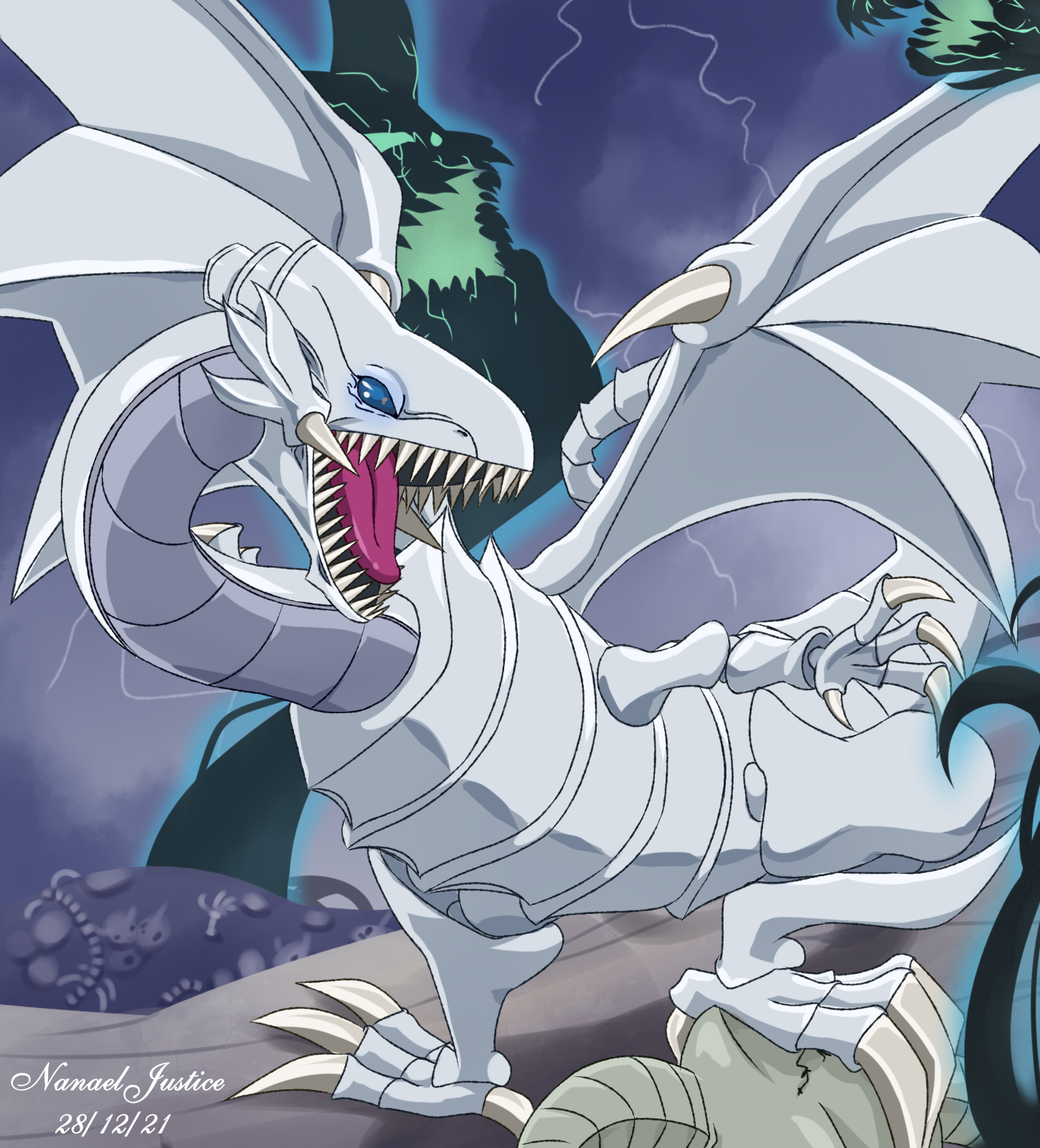Anime 1450x1600 anime dragon Trading Card Games Yu-Gi-Oh! Blue-Eyes White Dragon solo artwork digital art fan art