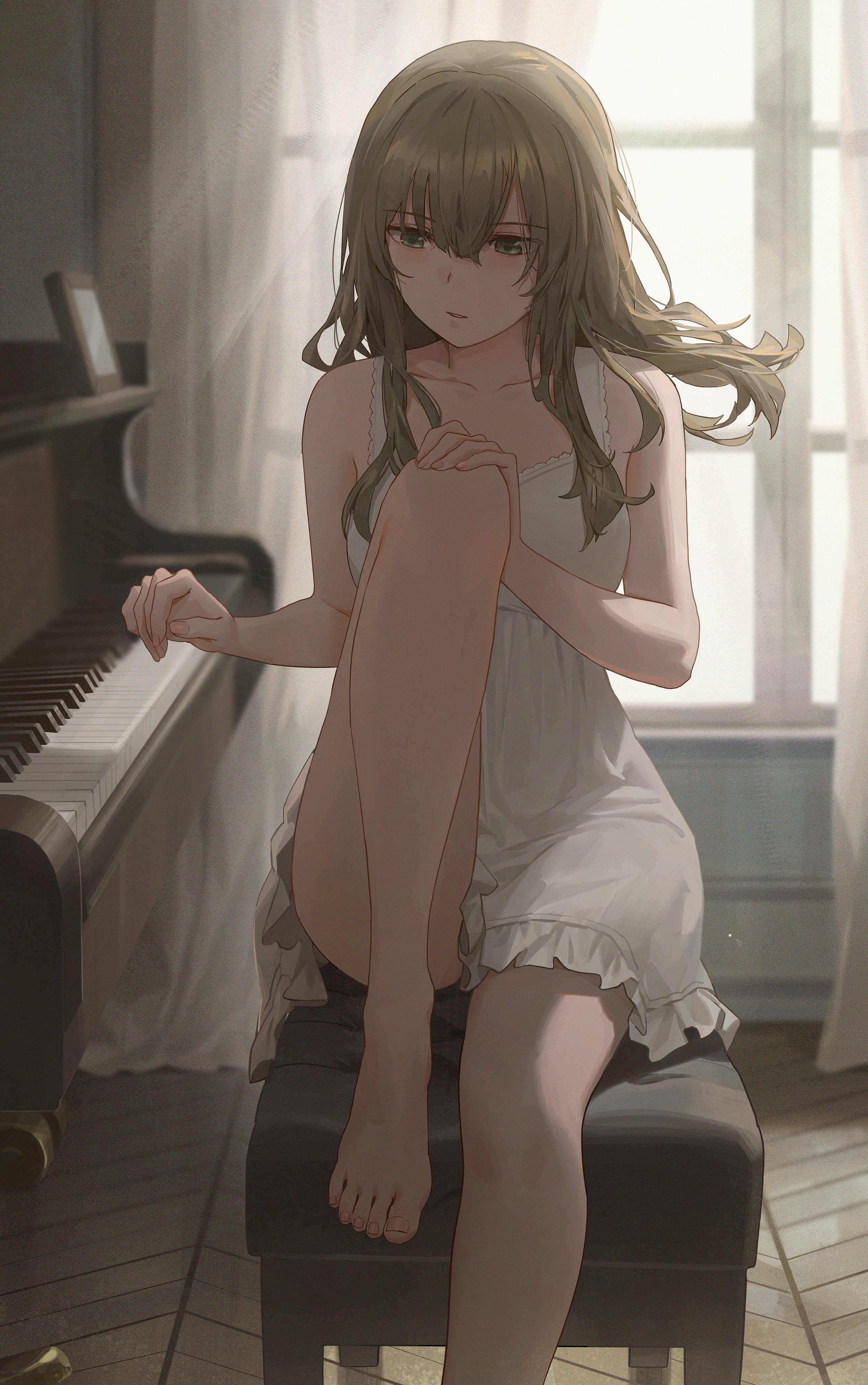 Anime 2500x3989 anime anime girls piano musical instrument dress barefoot artwork Yohan1754