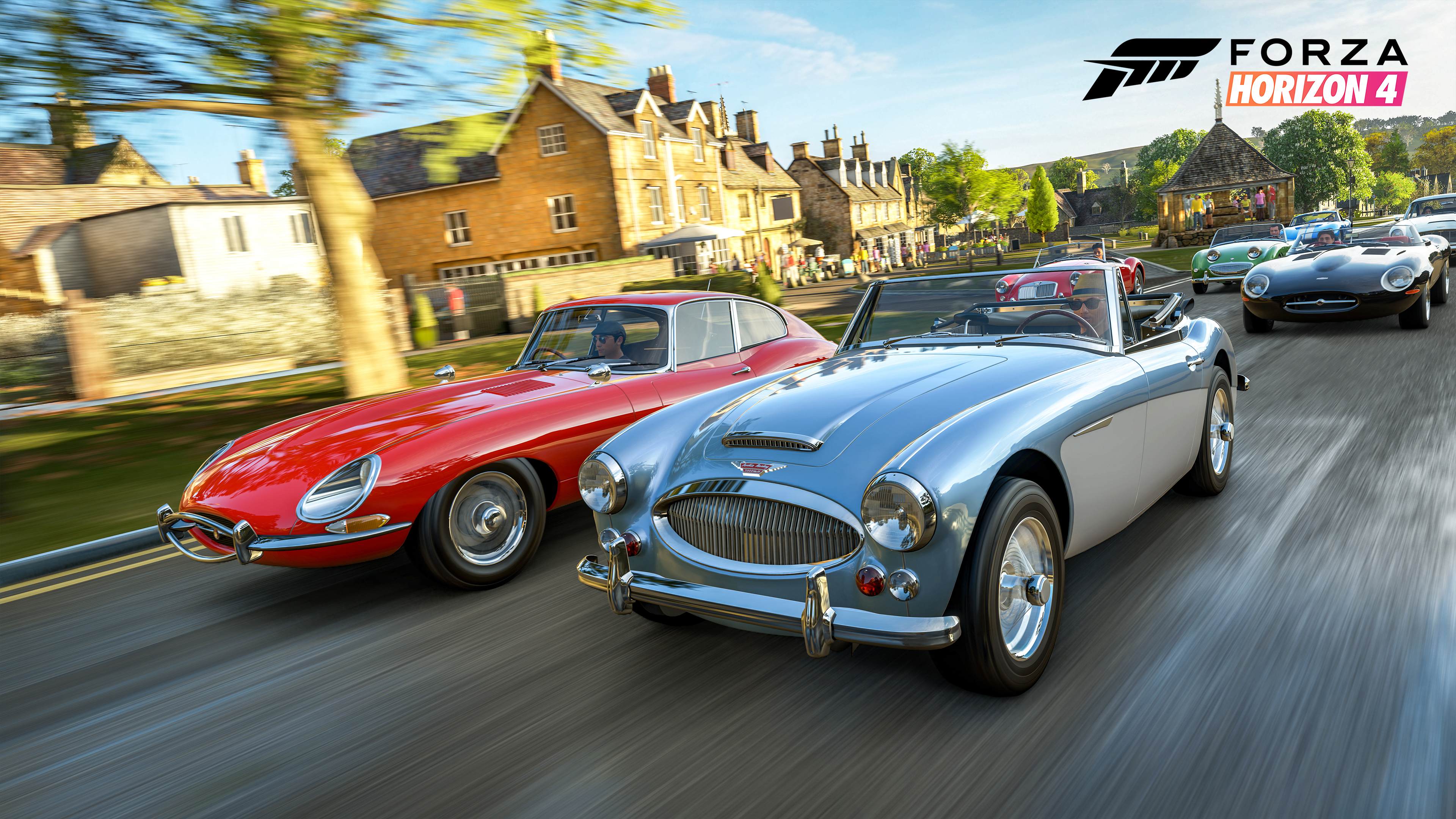 General 3840x2160 Forza Horizon 4 video games Forza racing oldtimers red cars blue cars vehicle car logo road