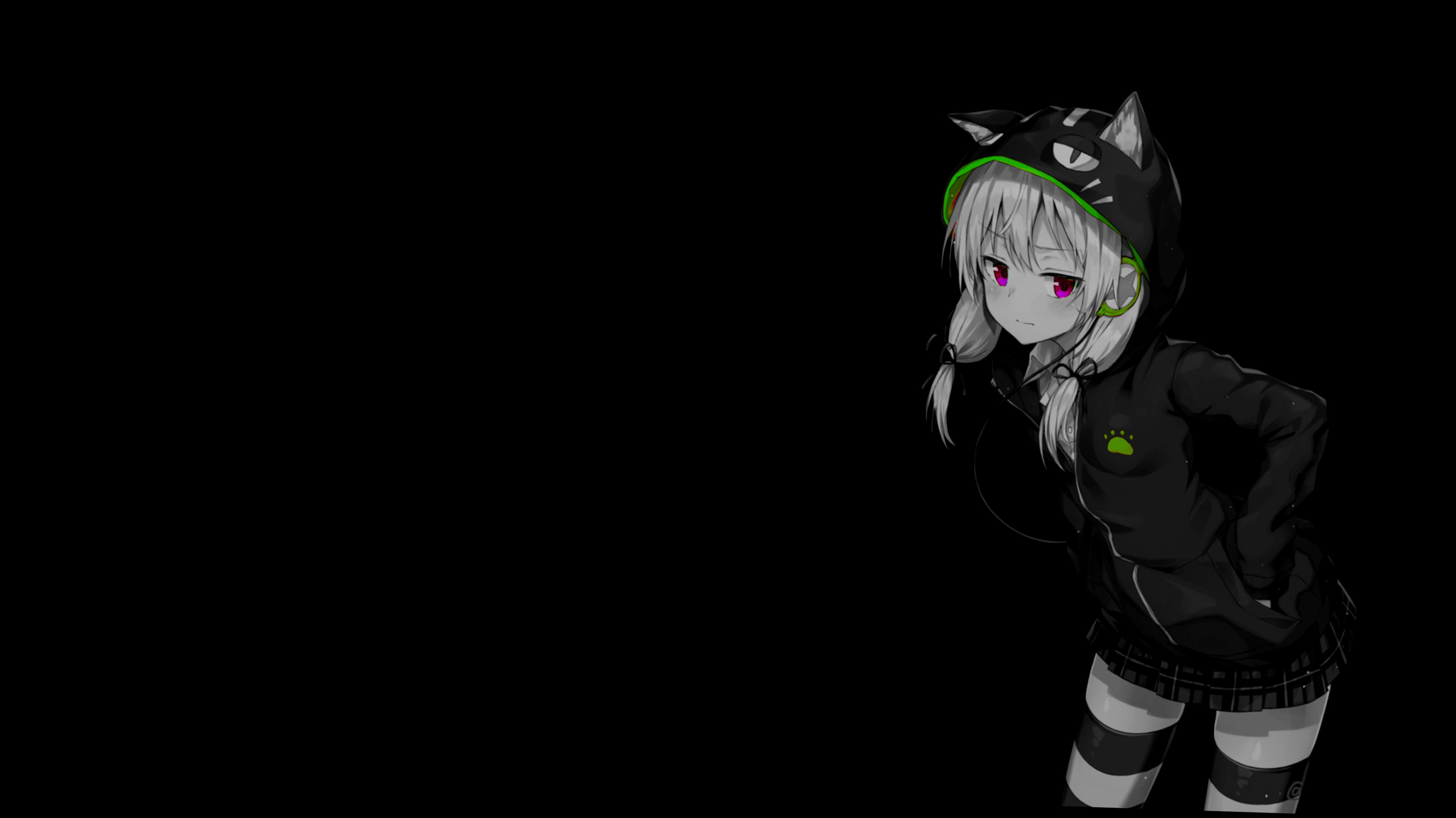 Anime 3840x2160 selective coloring anime girls simple background black background minimalism cat ears
