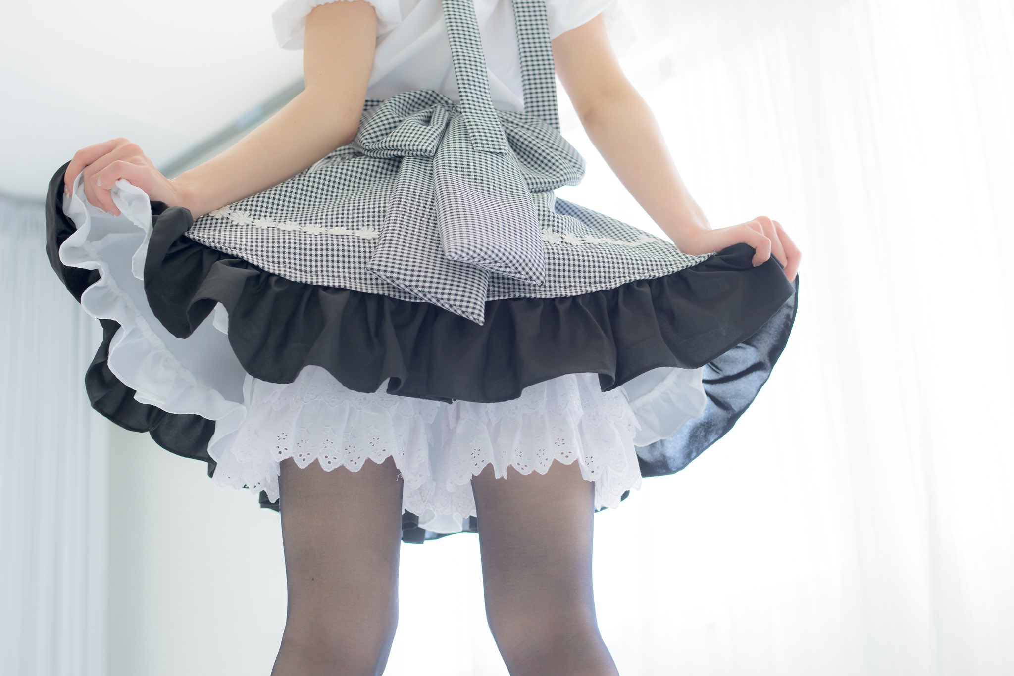 People 2048x1366 Marina Amatsu Japanese women Asian women twintails maid black stockings pantyhose