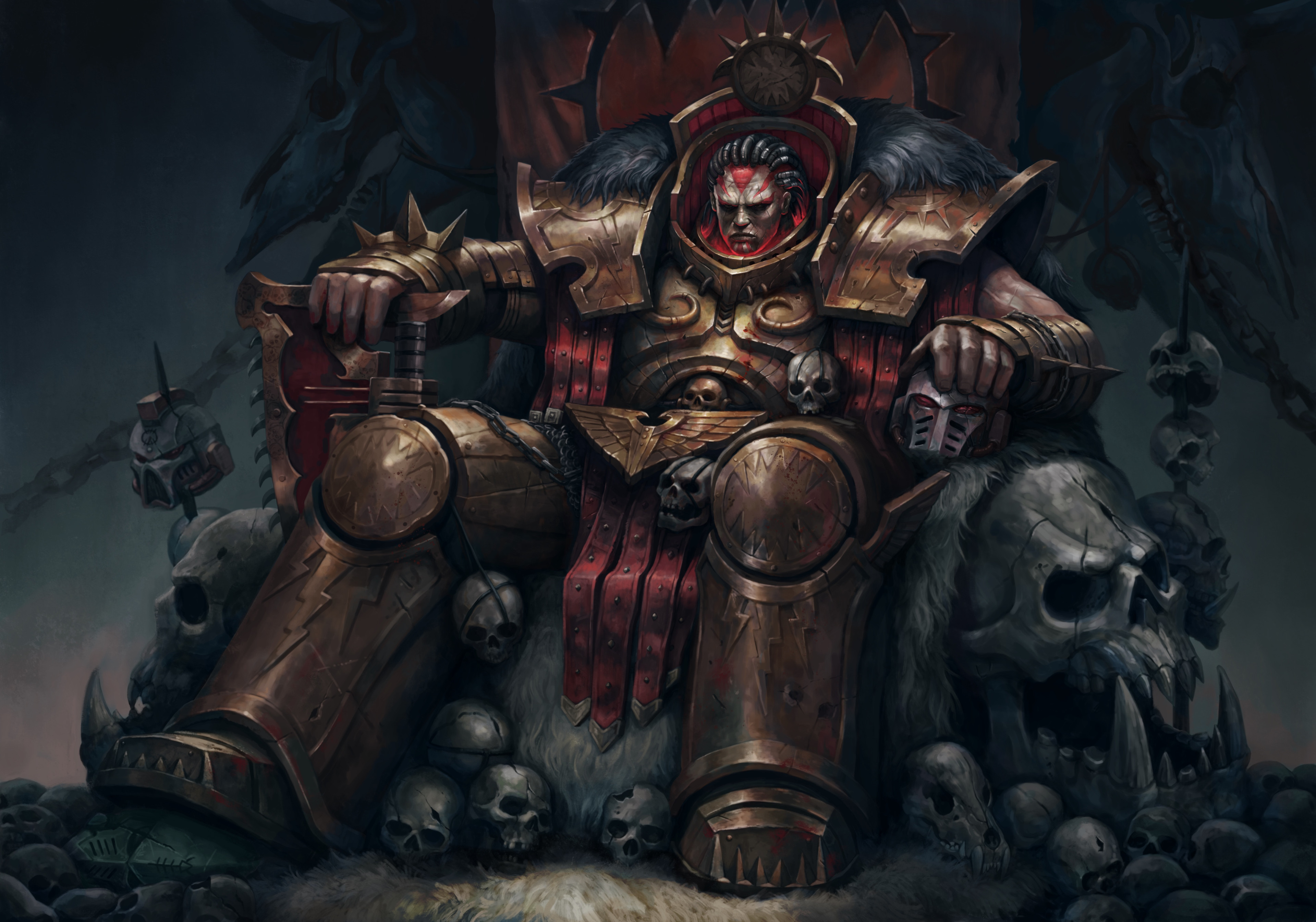 General 3840x2691 science fiction Warhammer 40,000 Angron red gold skull chains space marines video games video game art video game characters