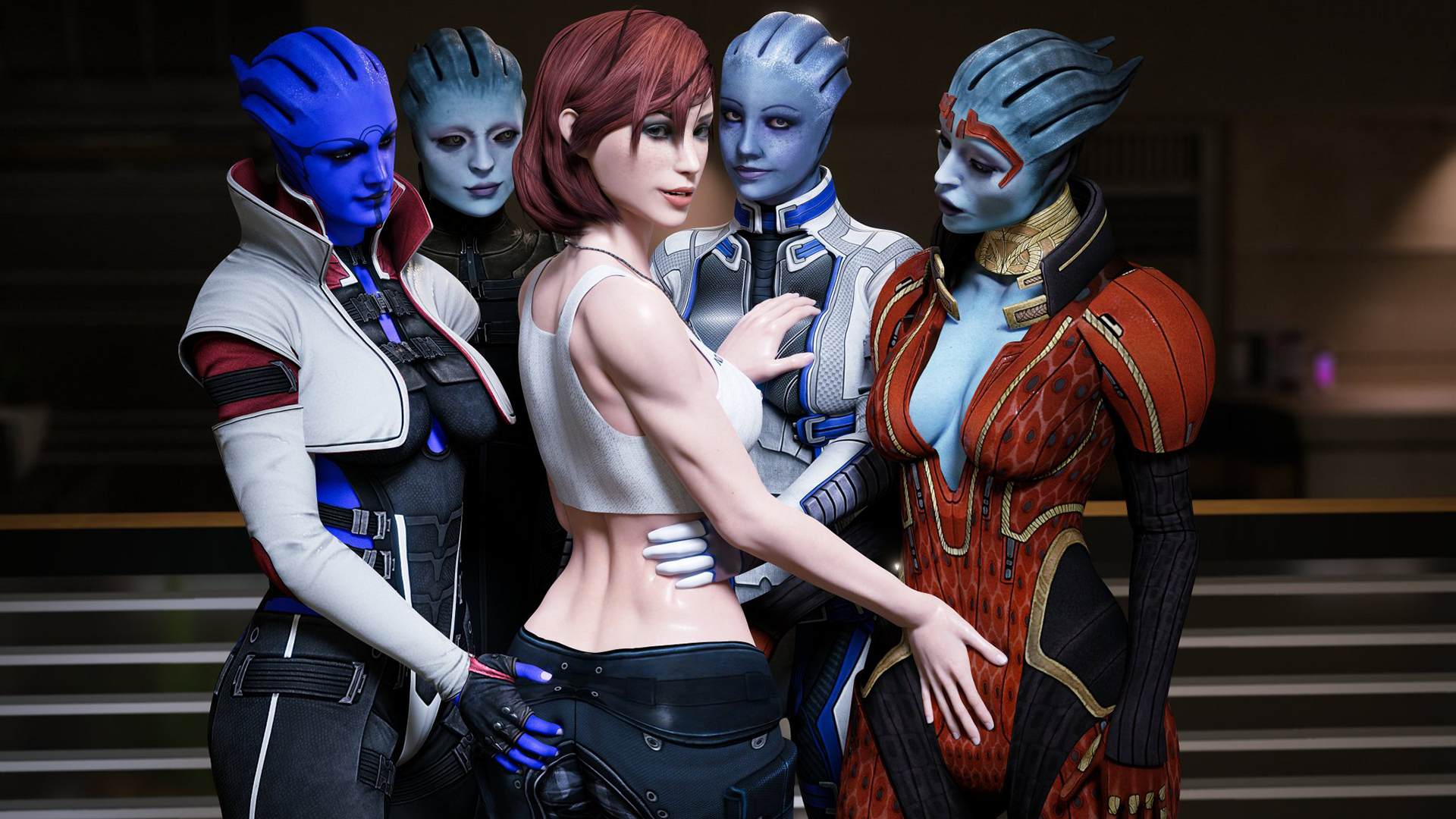 General 1920x1080 Mass Effect Commander Shepard Asari CurrySFM Liara T'Soni Morinth Samara Aria T'Loak video game characters