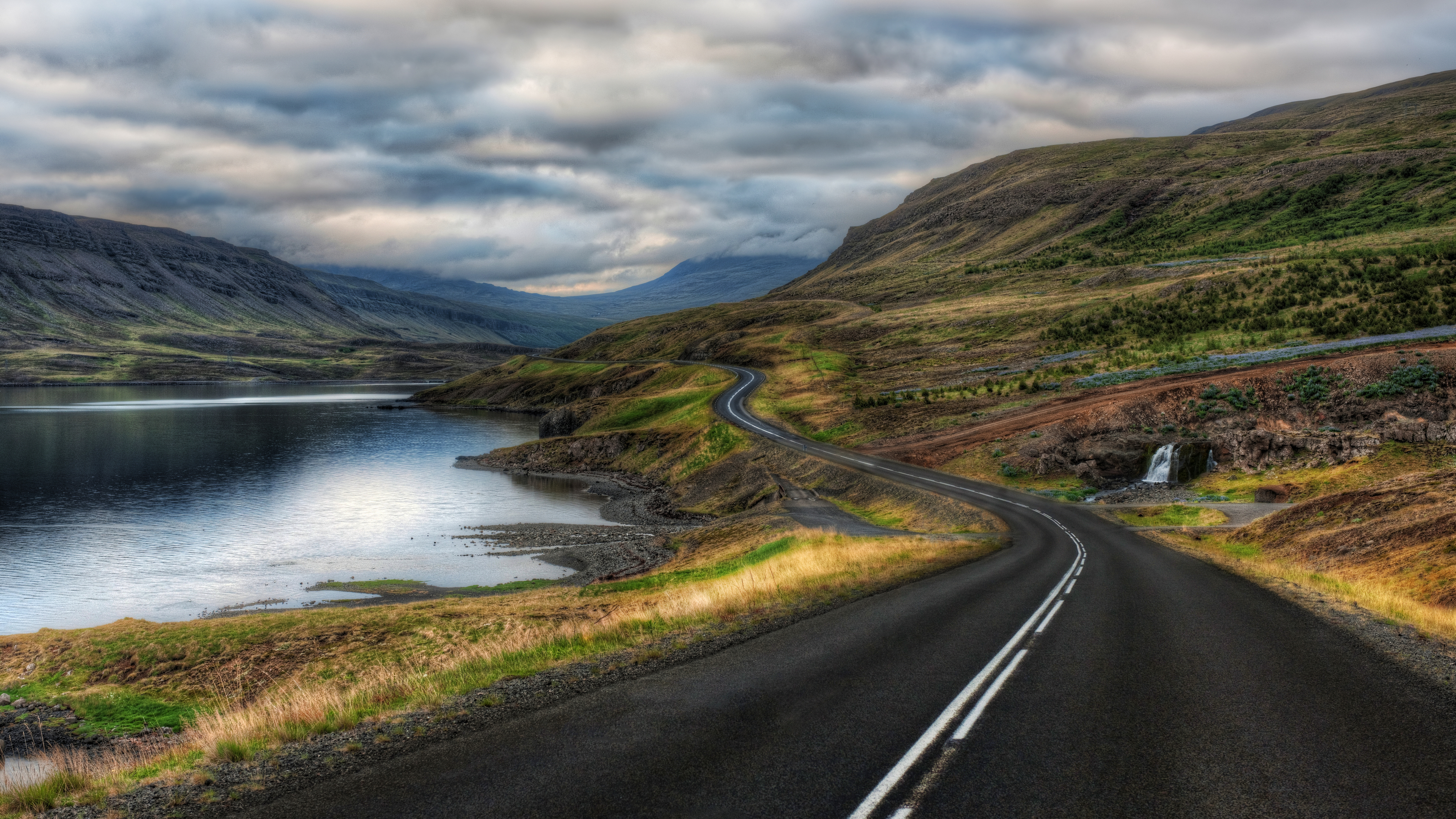 General 3840x2160 landscape Iceland Trey Ratcliff photography nature road mountains water hills grass clouds HDR