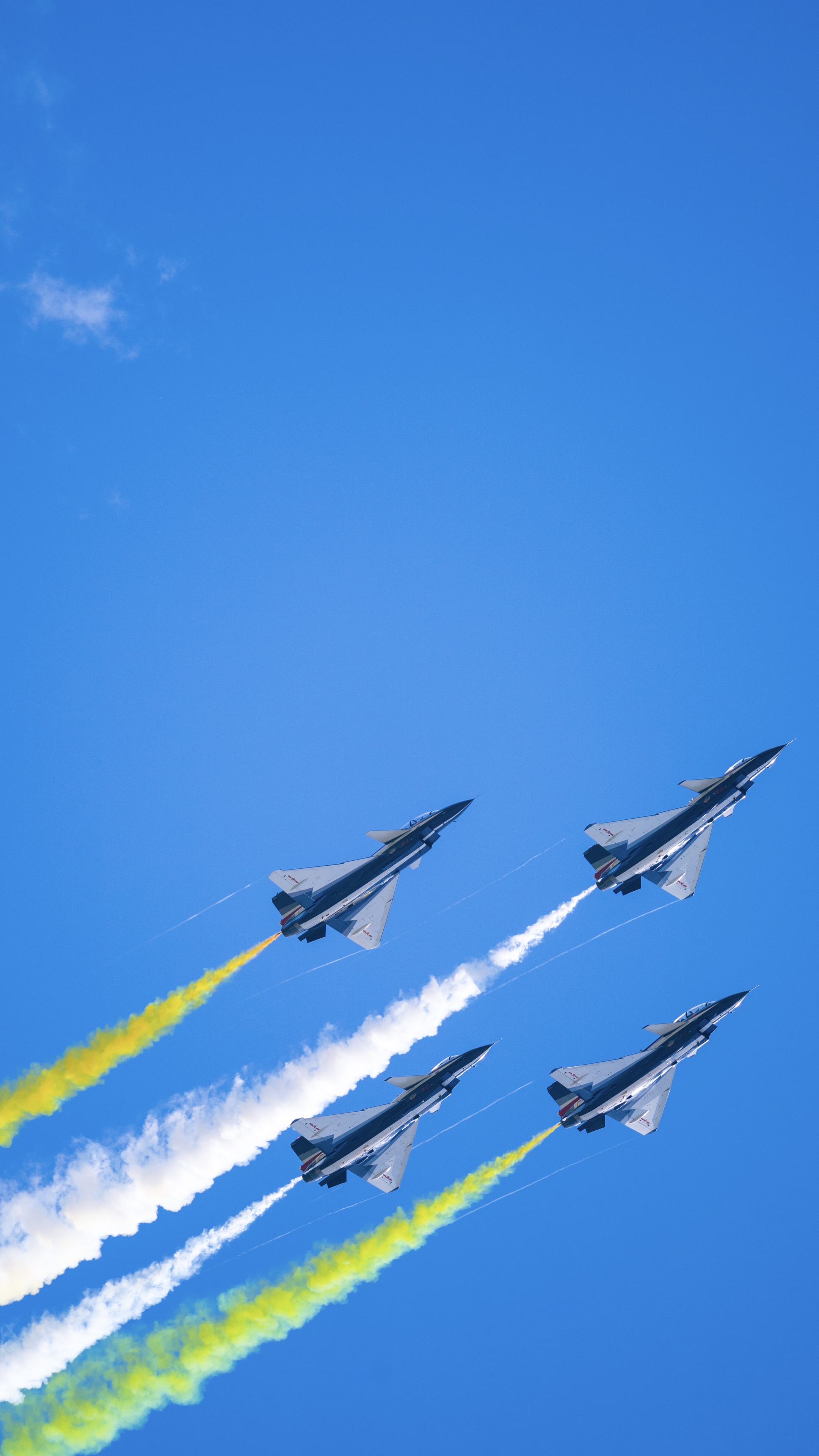 General 2160x3840 PLAAF military aircraft military vehicle vehicle flying aircraft sky clouds jet fighter chengdu J-10 Formation aerobatic team colored smoke August 1st Aerobatics Team off-center