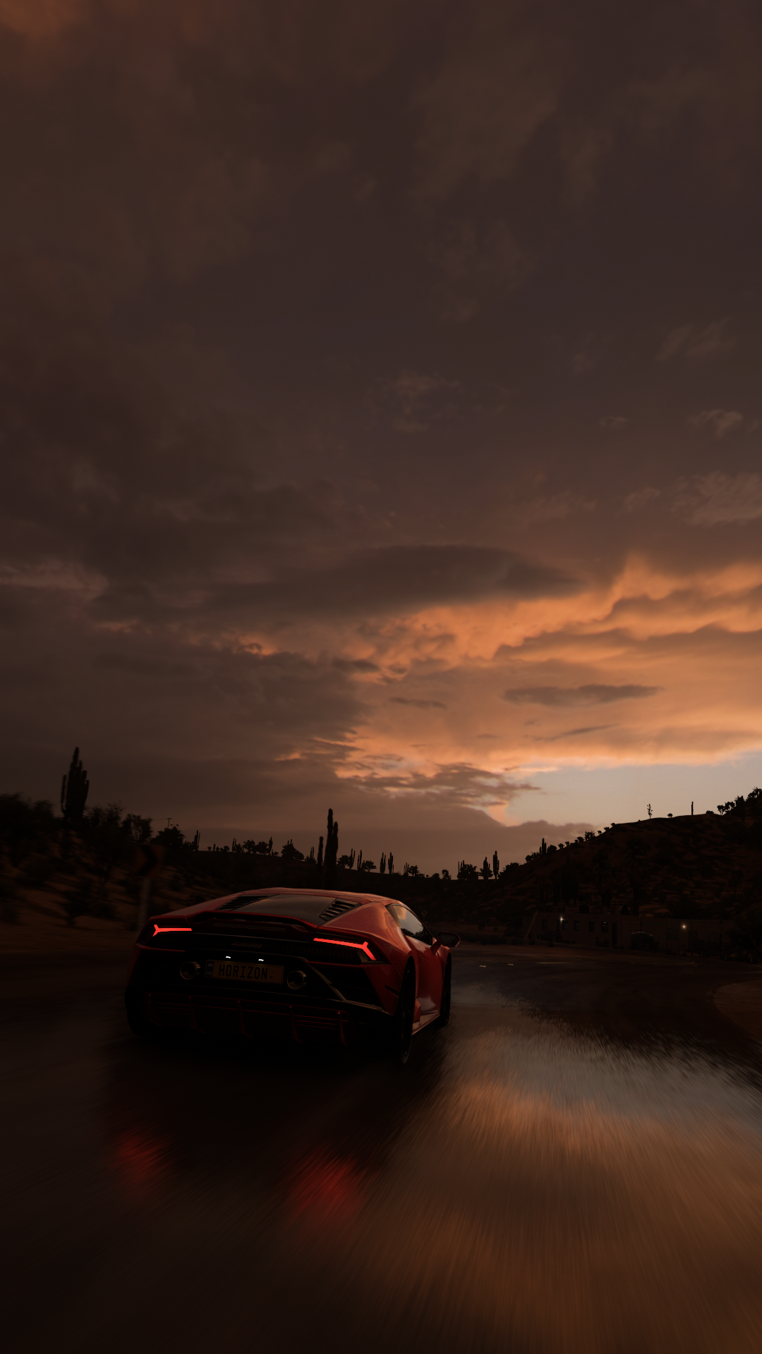 General 1080x1920 Forza screen shot PC gaming car Forza Horizon 5 clouds sunset sunset glow sky rear view taillights vehicle portrait display driving video games CGI PlaygroundGames Lamborghini italian cars Volkswagen Group