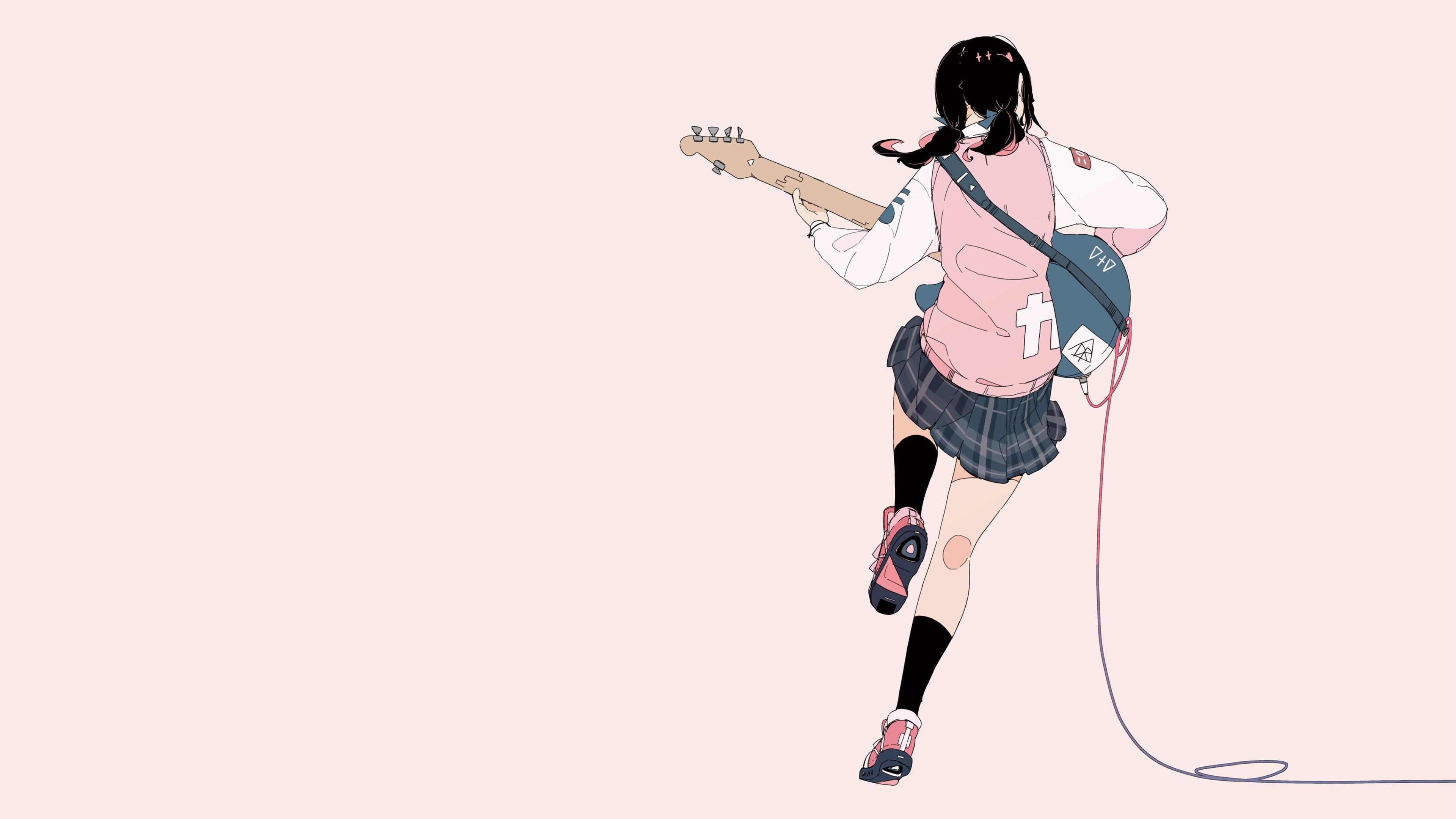 Anime 3840x2160 daisukerichard anime girls original characters minimalism guitar musical instrument simple background
