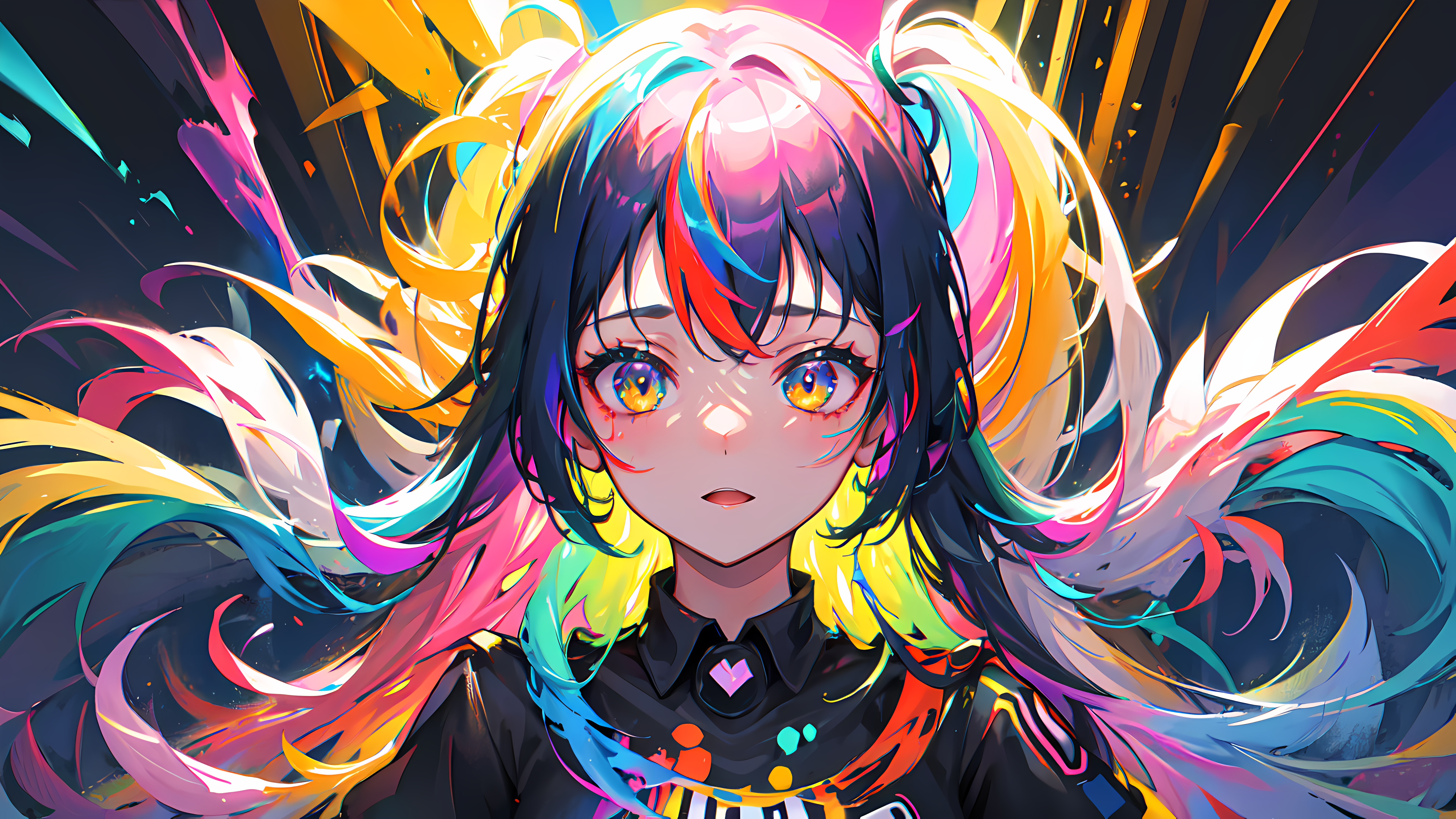 Anime 5120x2880 AI art Supremu colorful anime girls looking at viewer long hair multi-colored hair