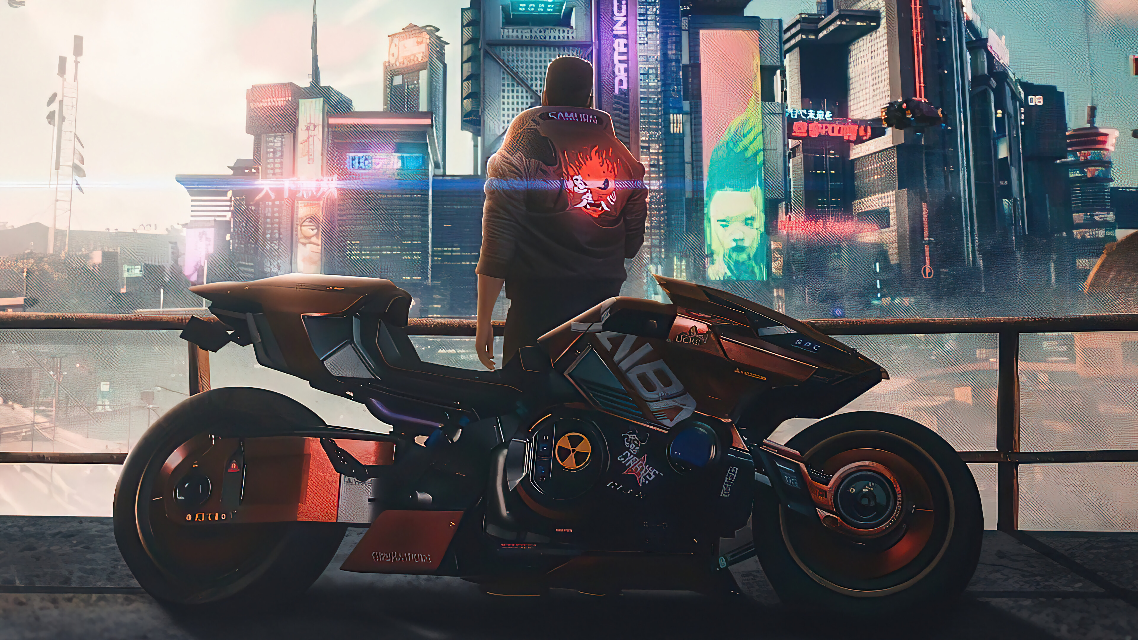 General 3840x2160 biker motorcycle vehicle video games city Cyberpunk 2077 building video game art futuristic