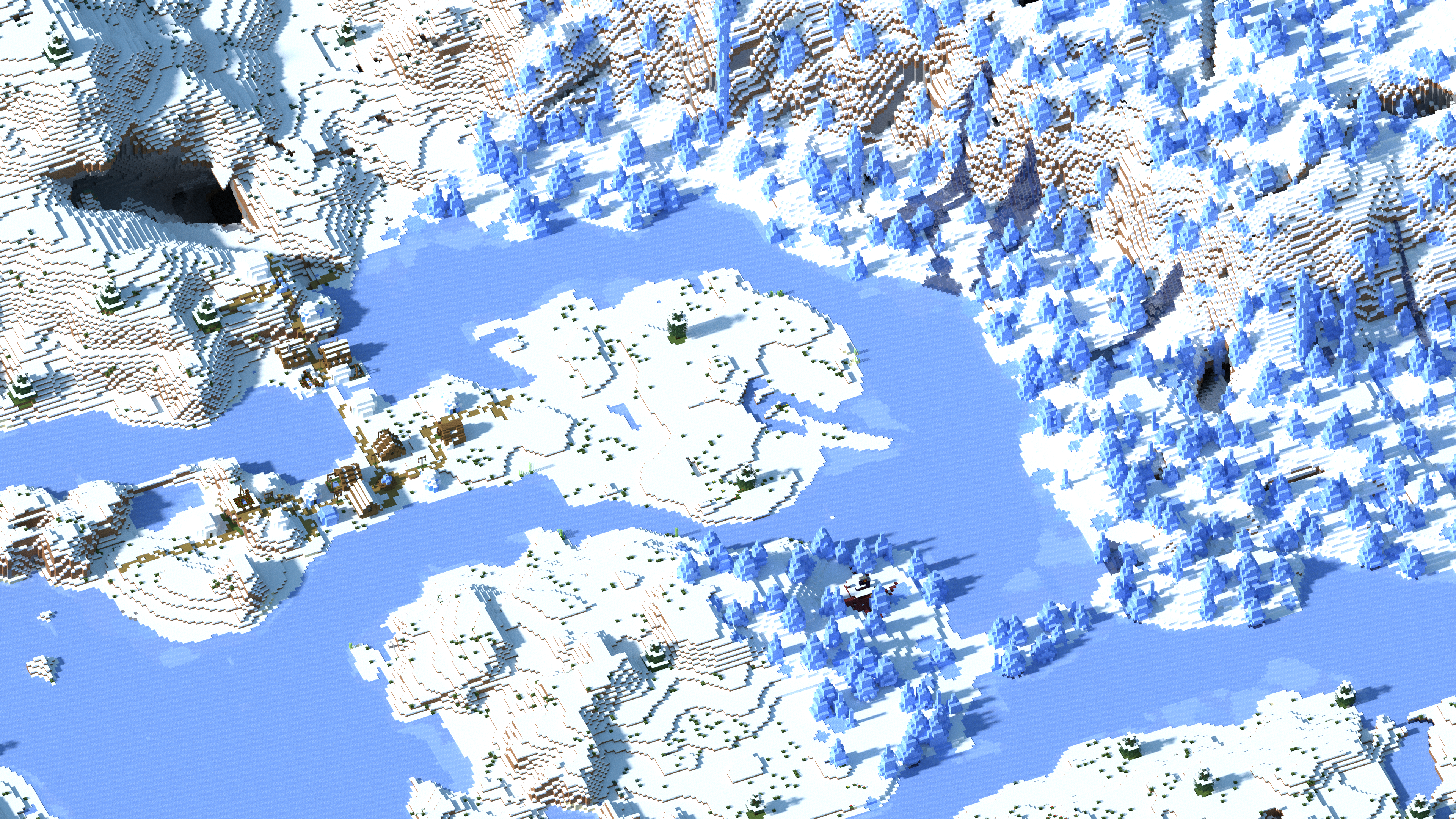 General 3840x2160 Minecraft screen shot mountain view top view snow video games nature