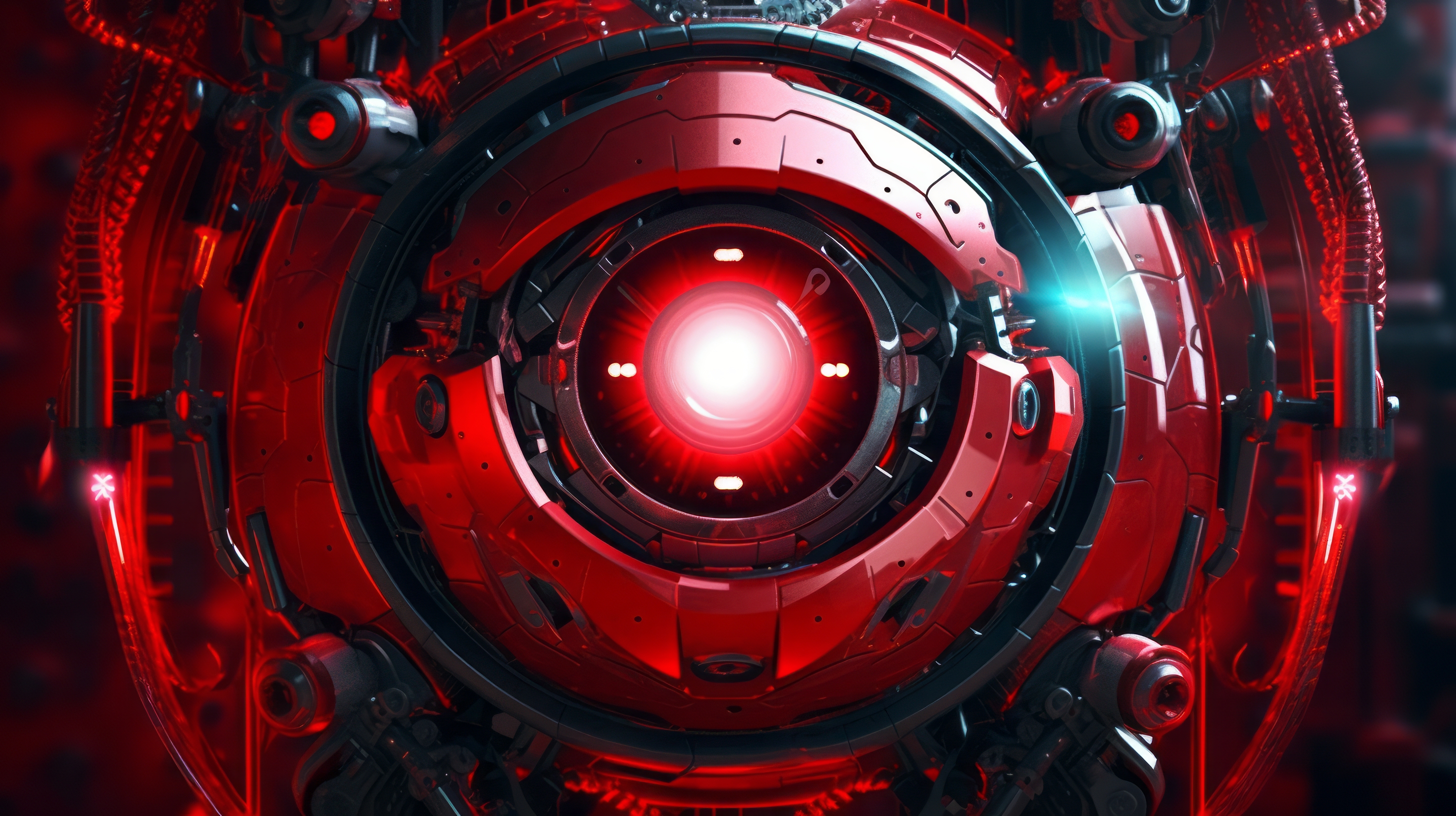 General 2912x1632 AI art illustration science fiction robot glowing eyes red technology