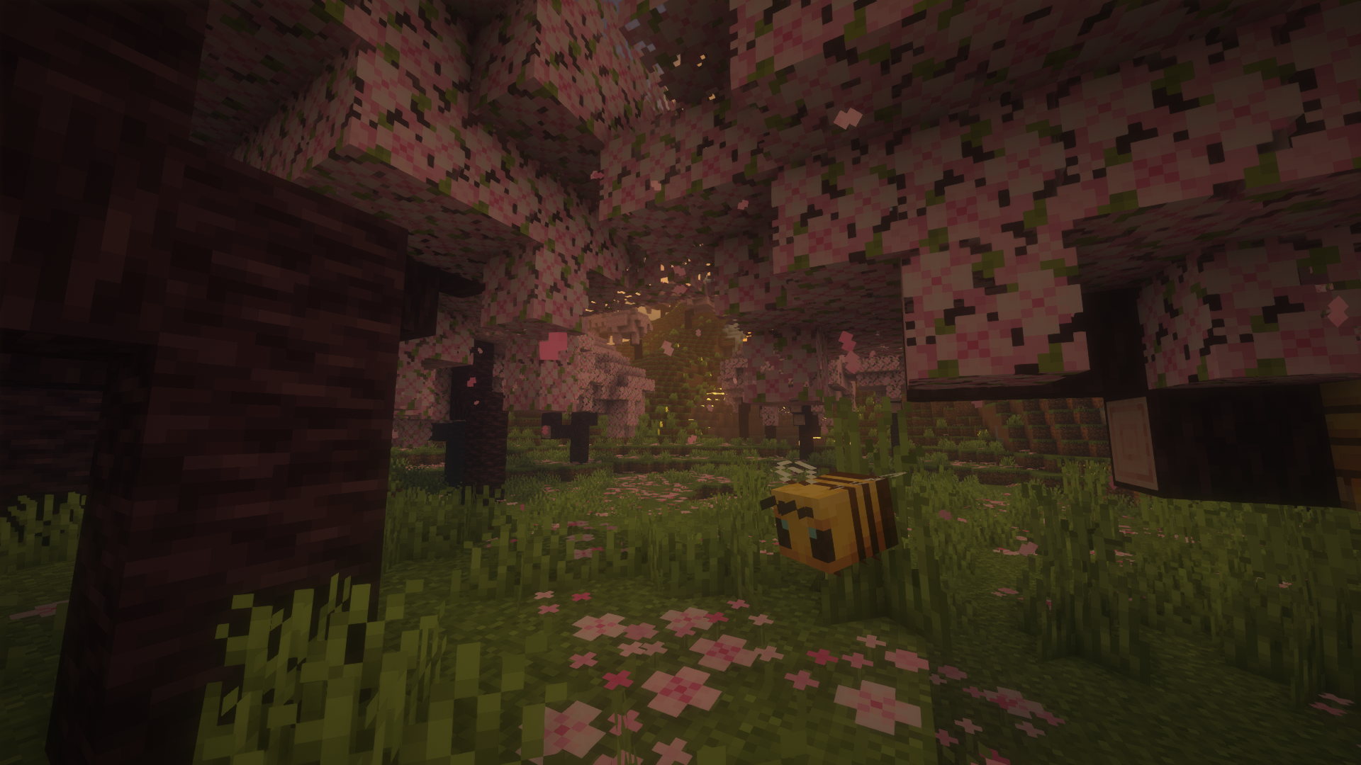 General 1920x1080 Minecraft shaders video games CGI cube trees bees flowers
