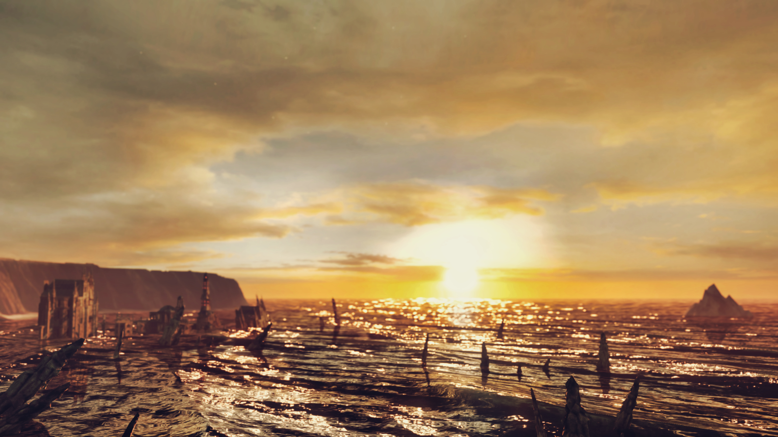 General 2560x1440 Dark Souls II sunset coast simple background minimalism sky clouds CGI water sunset glow video games