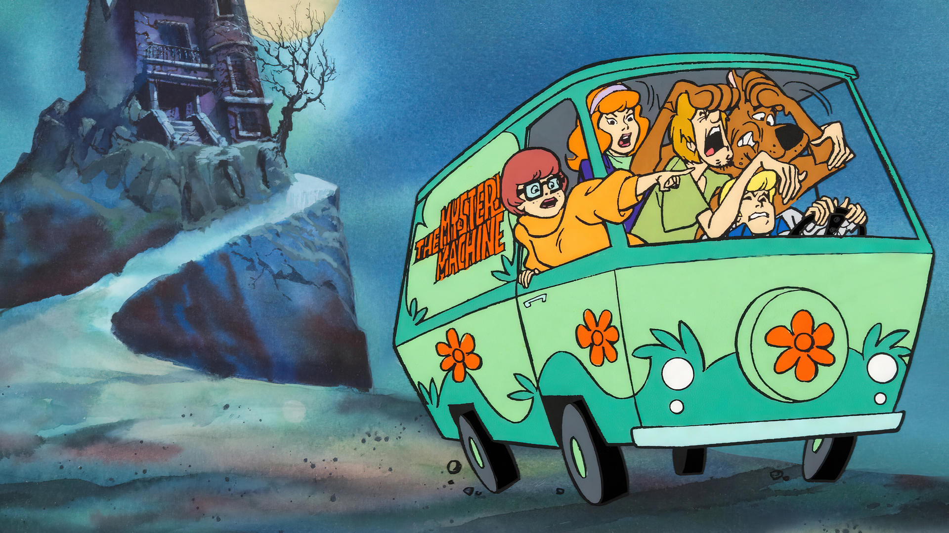 General 1920x1080 Scooby-Doo animation cartoon The Mystery Machine haunted mansion shaggy Fred Jones Velma Dinkley Daphne Blake Hanna-Barbera production cel animated series