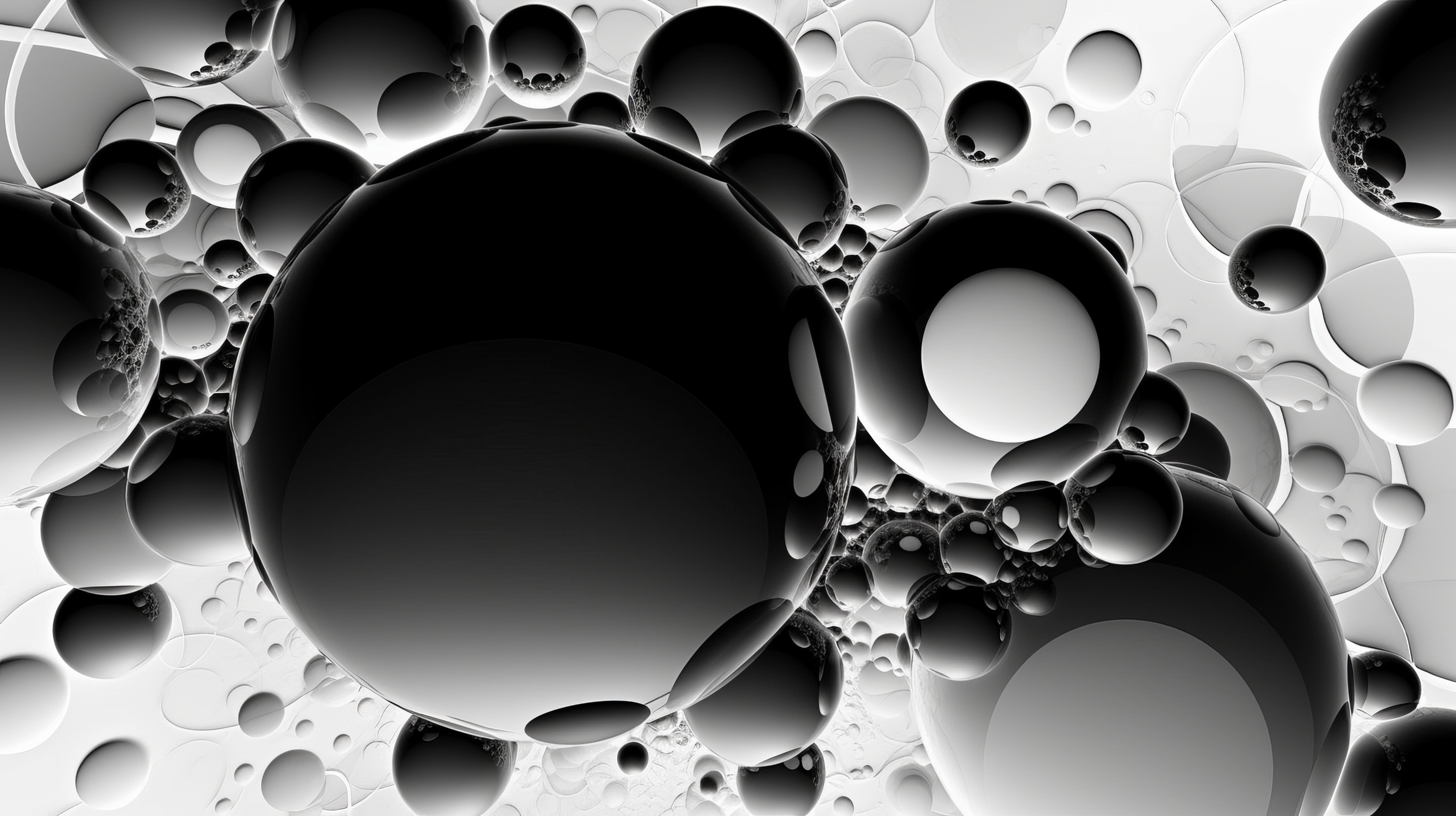 General 2912x1632 AI art abstract bubbles black white monochrome digital art