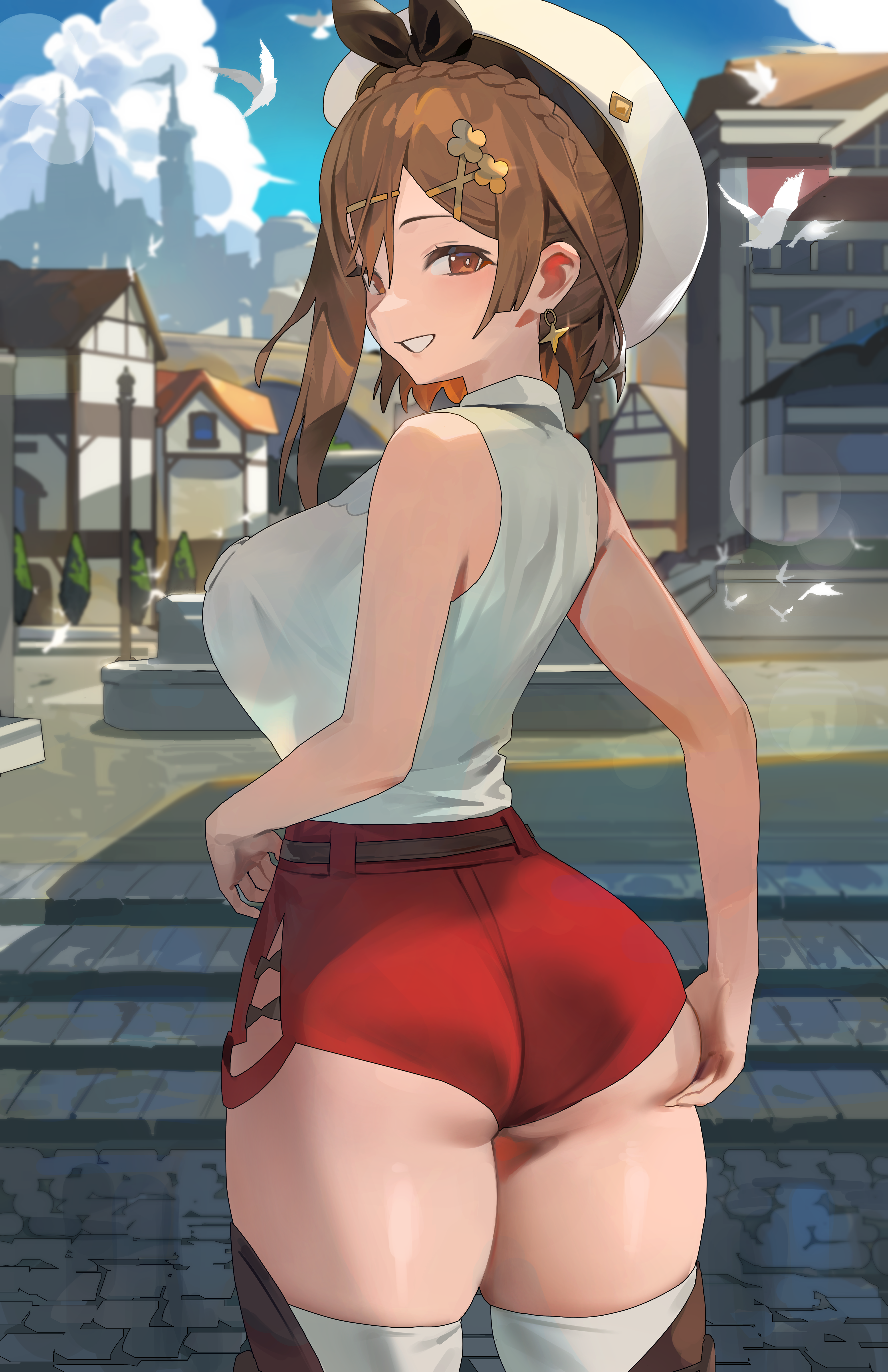 Anime 4000x6183 Atelier Ryza video games anime anime girls 2D artwork drawing fan art HoodK shirt short shorts ass hat
