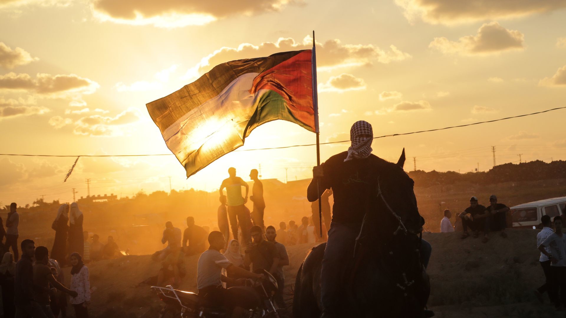 People 1920x1080 Palestine flag sky sunset sunset glow clouds sunlight men