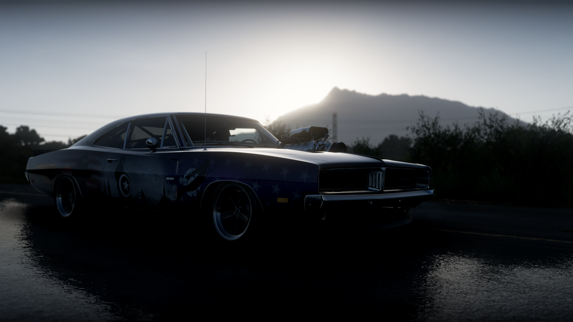 General 1920x1080 Forza Horizon 5 Dodge Charger Dodge supercharger vehicle Sky (game) muscle cars video game art CGI PlaygroundGames car video games frontal view American cars screen shot