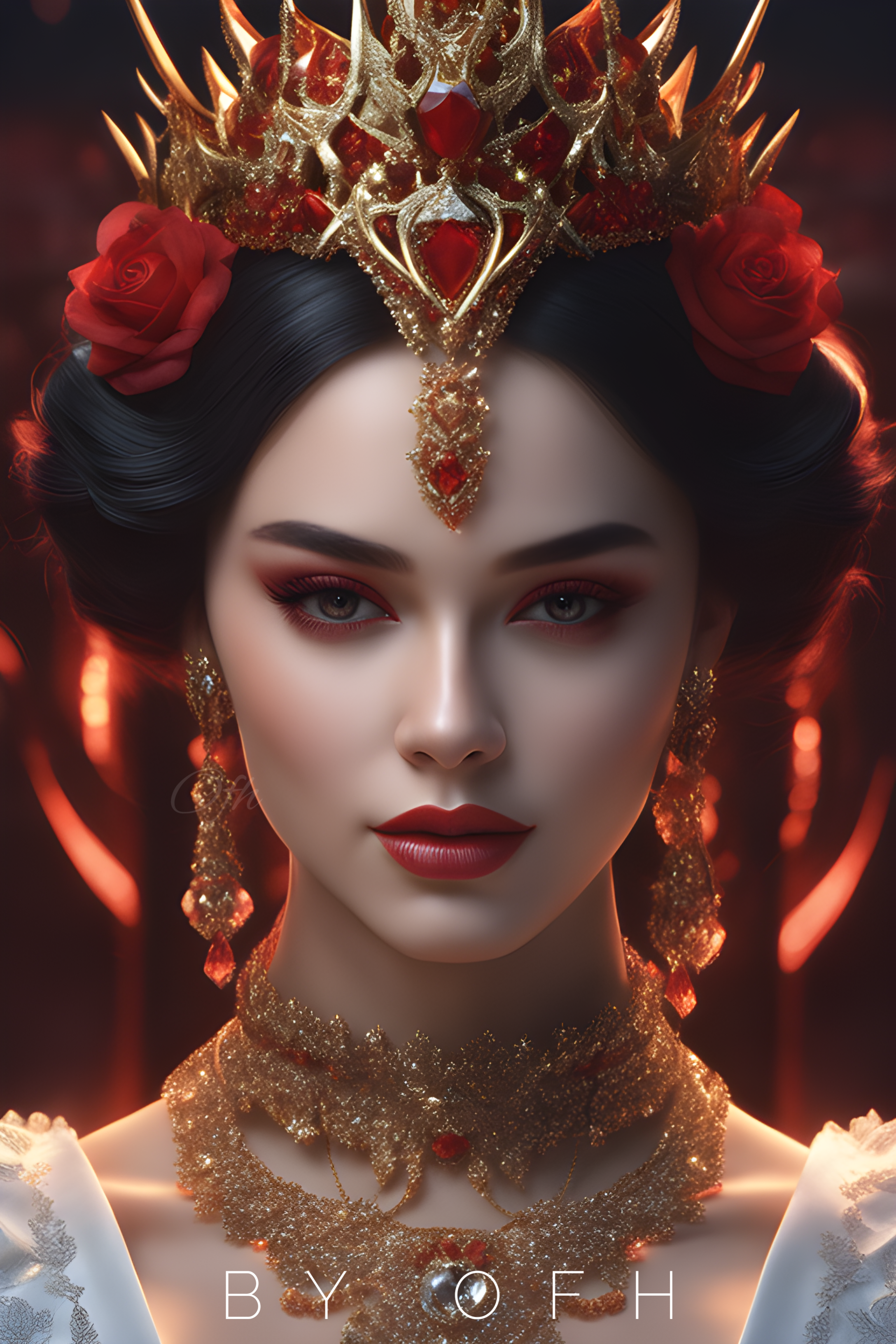 General 2176x3264 AI art OneFinalHug digital art fantasy girl bangles looking at viewer high detail imagination portrait display signature fictional character Asian women red lipstick parted lips makeup