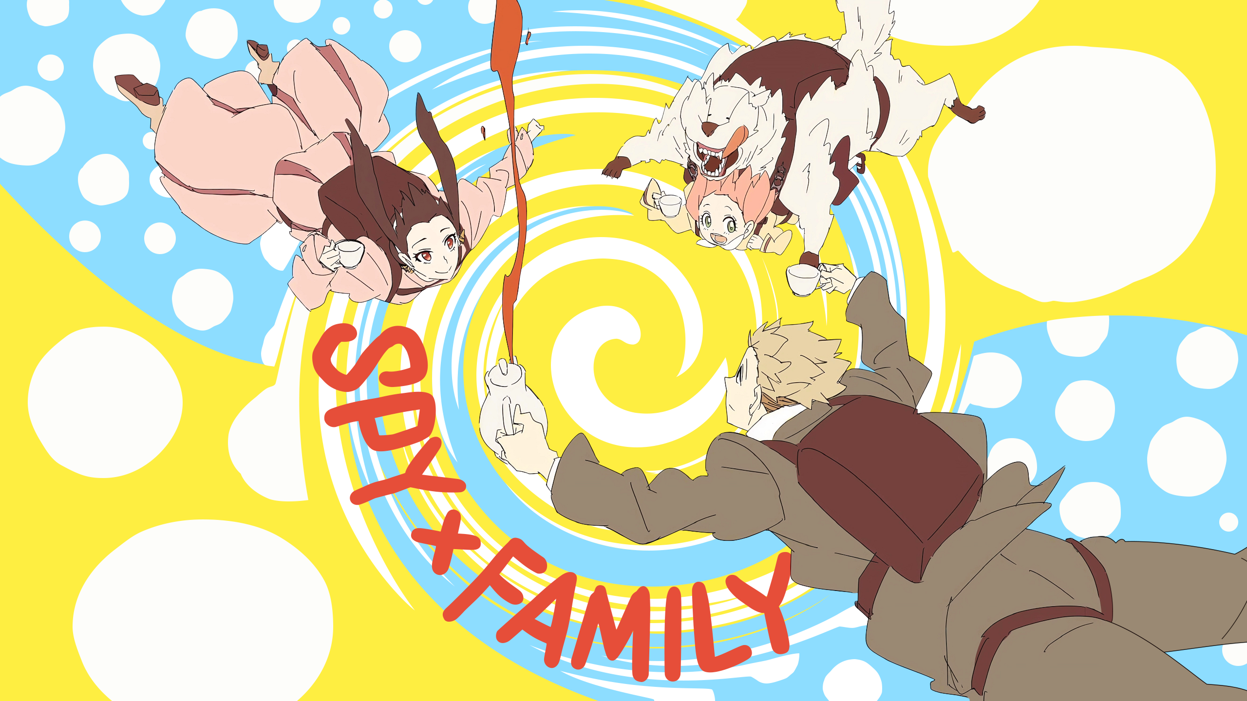Anime 2560x1440 anime girls anime boys Spy x Family Loid Forger Yor Forger Anya Forger Bond Forger skydiving swirls falling cup smiling animals dog