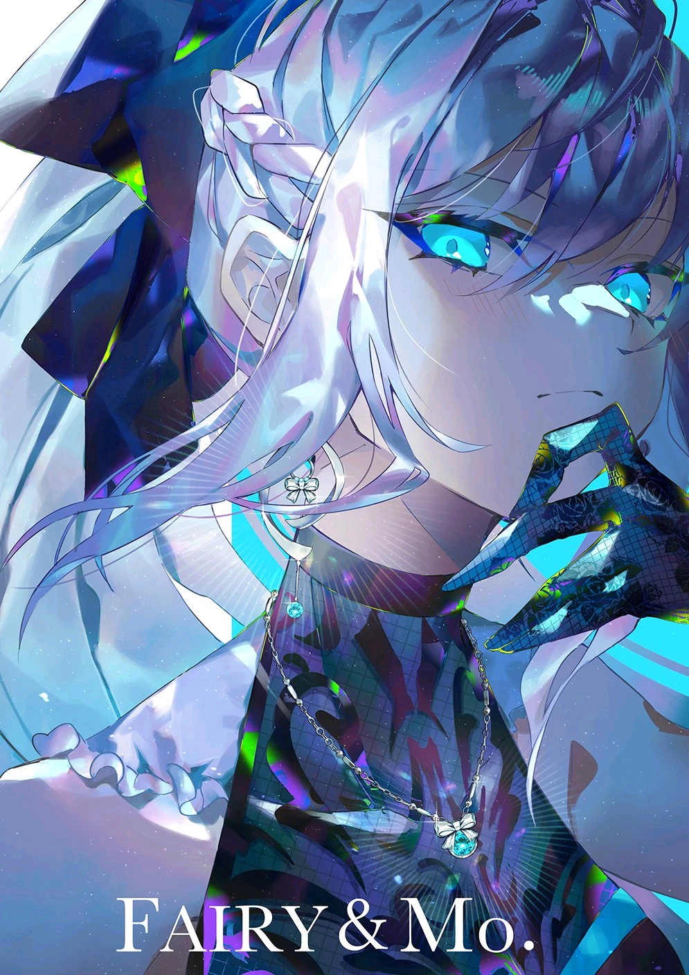 Anime 995x1408 anime girls anime Fate/Grand Order earring Morgan le Fay necklace looking at viewer dress portrait display frown blue eyes long hair multi-colored hair braids gloves