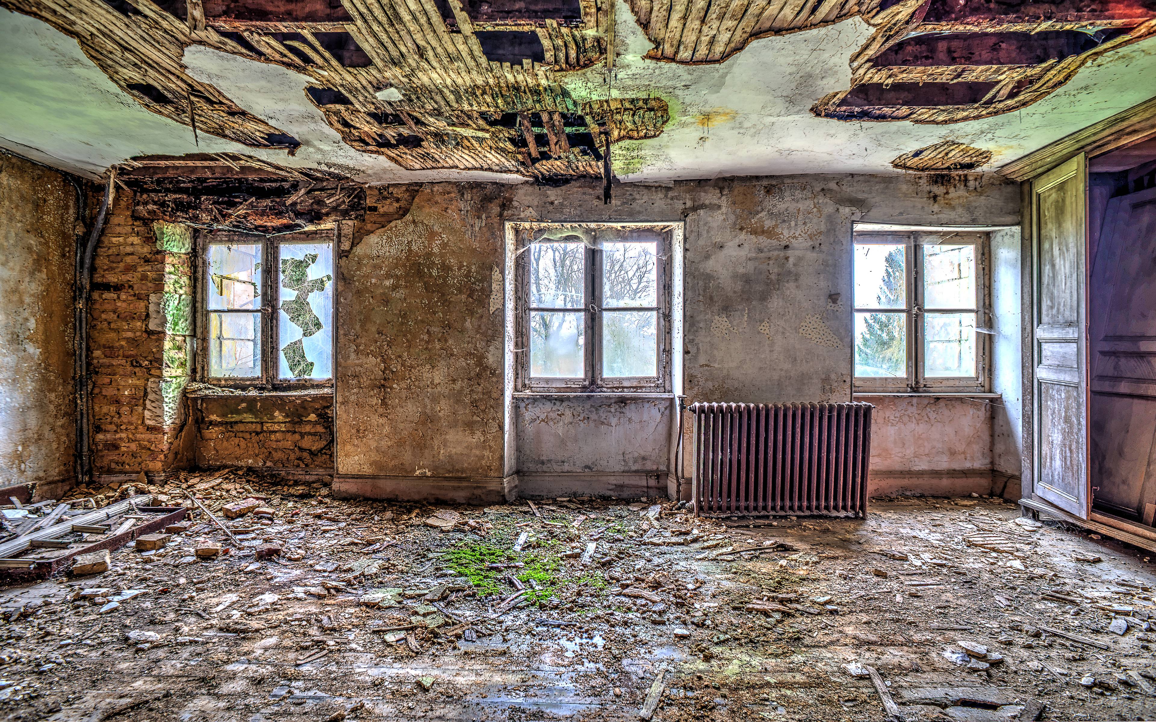 General 3840x2400 ruins abandoned urban decay radiator interior messy wood window building
