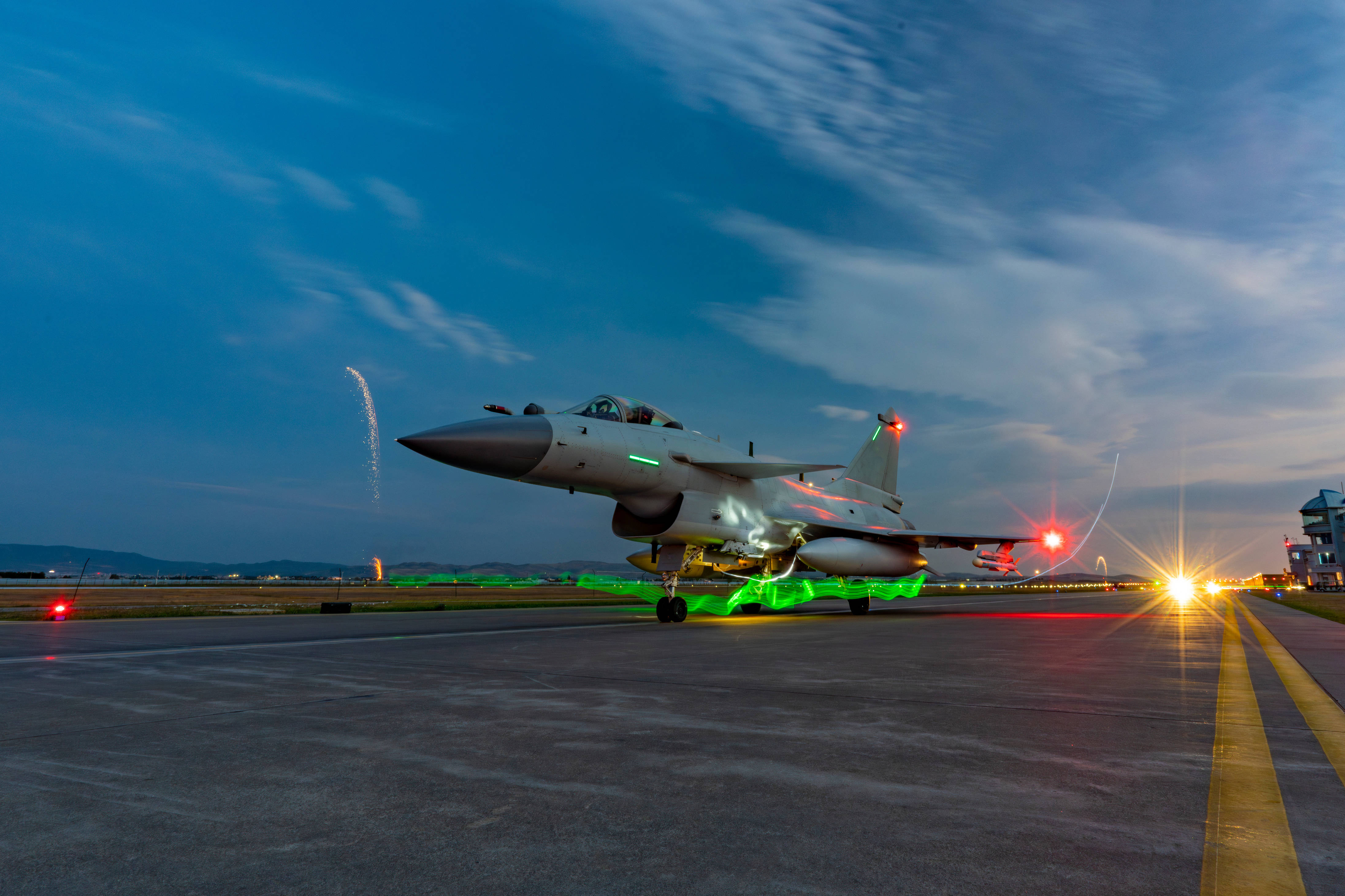 General 4387x2924 PLAAF military aircraft military photography aircraft runway sky clouds side view military vehicle lights light trails jet fighter chengdu J-10