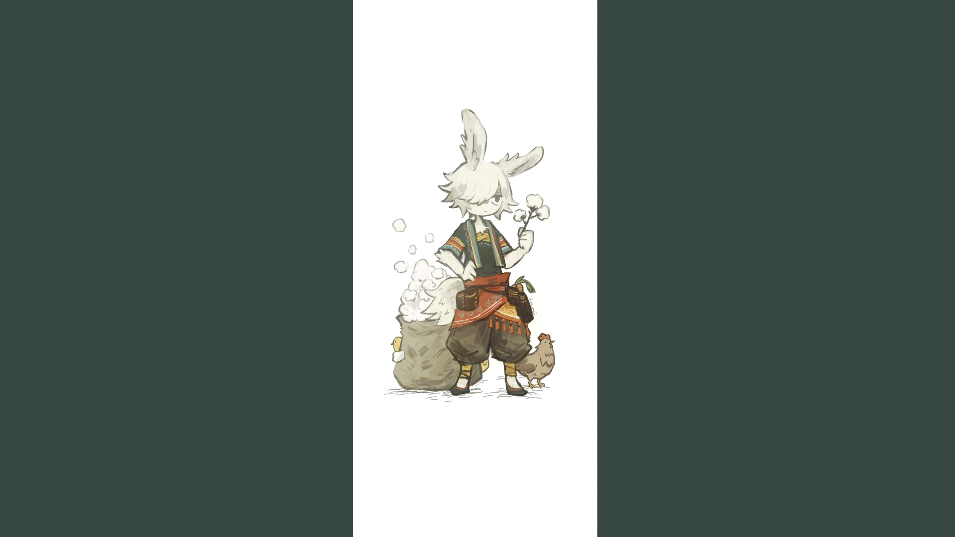 General 1920x1080 rabbits bunny ears chickens cotton tail white hair bag white background furry simple background Anthro standing hair over one eye animals hands on waist