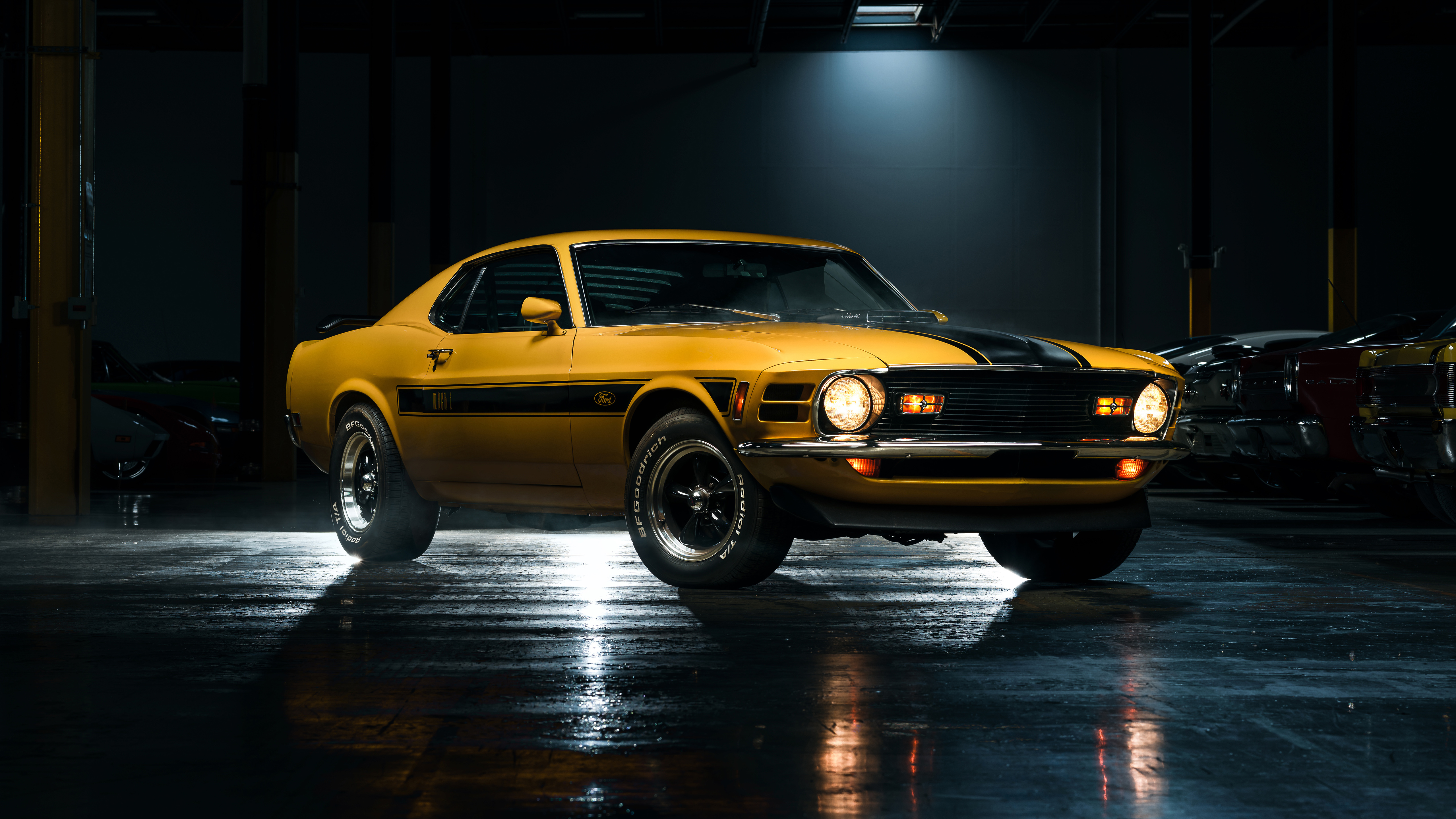 General 5120x2880 Ford Mustang Mach 1 Ford Mustang Ford car muscle cars yellow cars low light parking lot