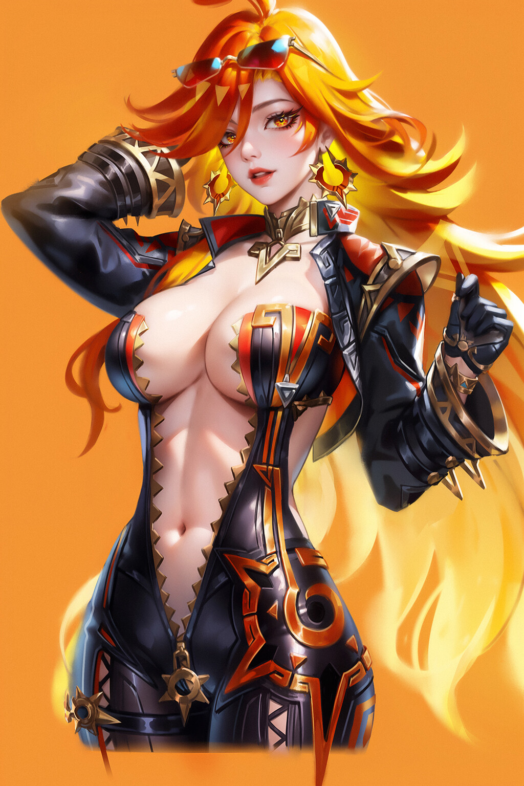 General 1024x1536 KBDong drawing redhead unzipped fire skimpy clothes Genshin Impact Mavuika (Genshin Impact)