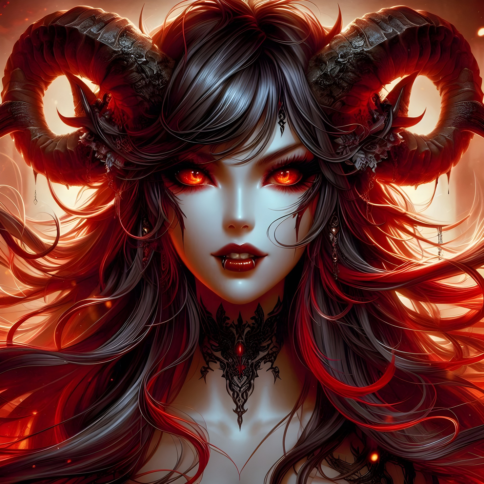 General 1920x1920 AI art demon horror evil dark fantasy fantasy art demon girls succubus demoness fantasy girl digital art