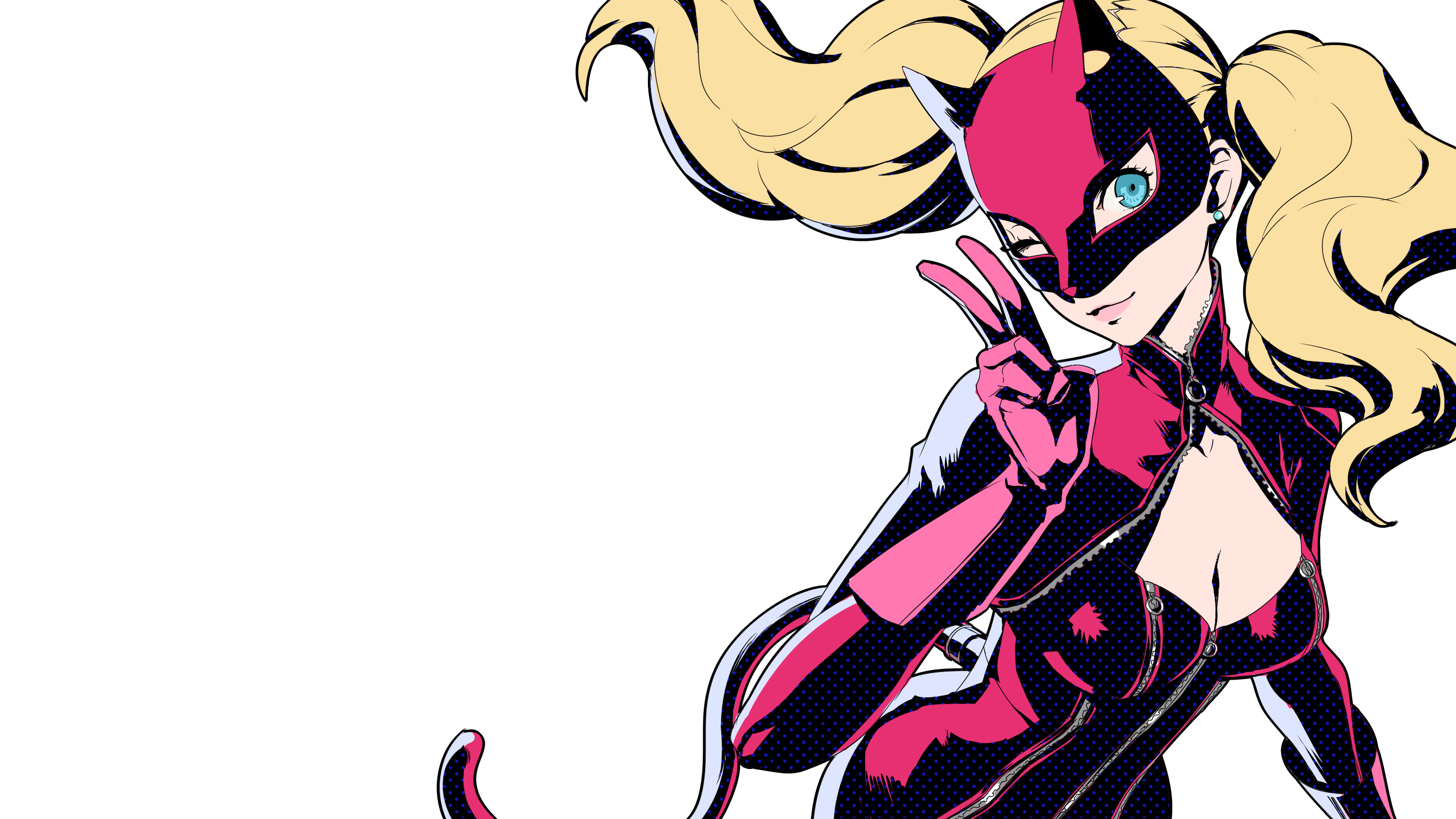 Anime 3000x1688 Persona 5 Persona 5 Royal anime girls wink peace sign cleavage cleavage cutout twintails Ann Takamaki  gloves simple background minimalism tail Persona series