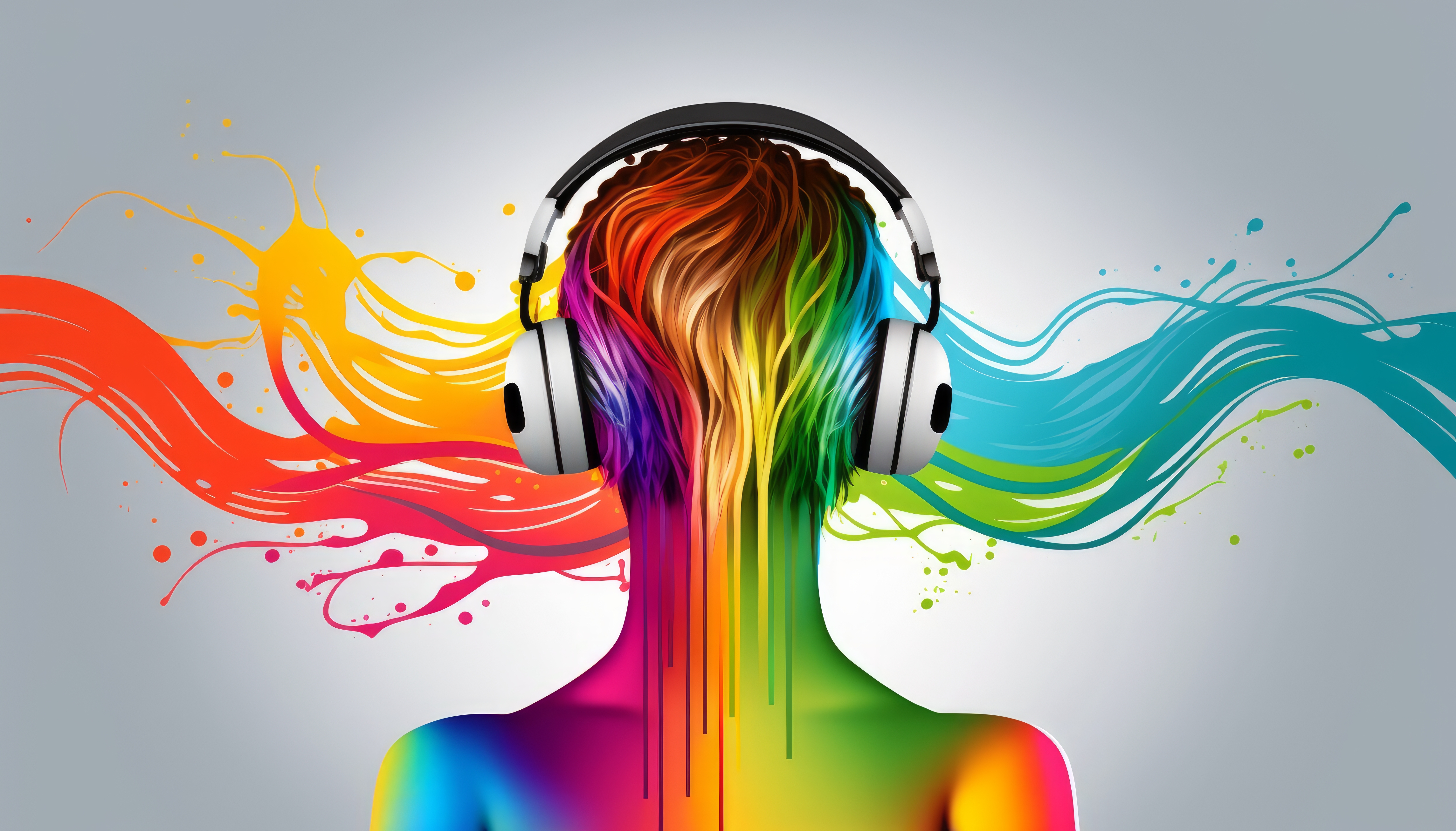 General 4579x2616 AI art women colorful headphones illustration minimalism simple background