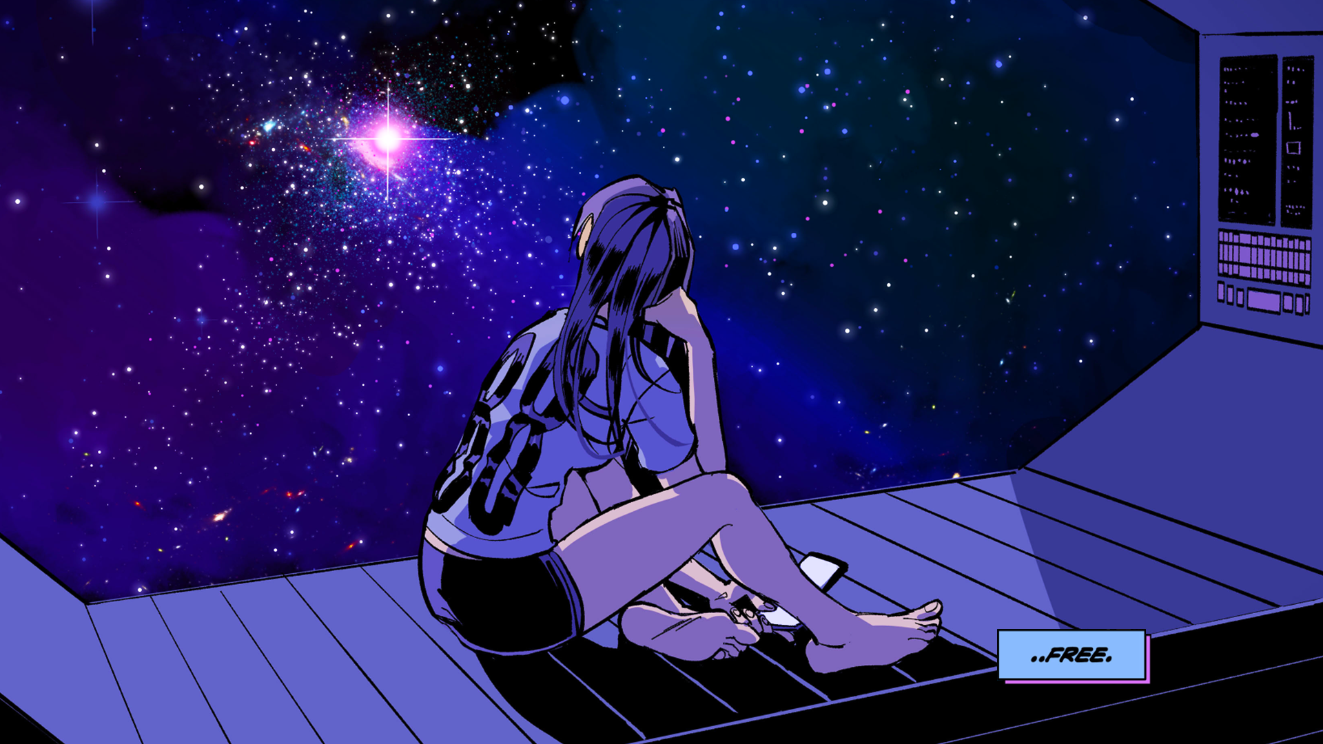 General 1920x1080 vashperado space stars 88 chan spaceship galaxy purple background long hair loneliness comic art